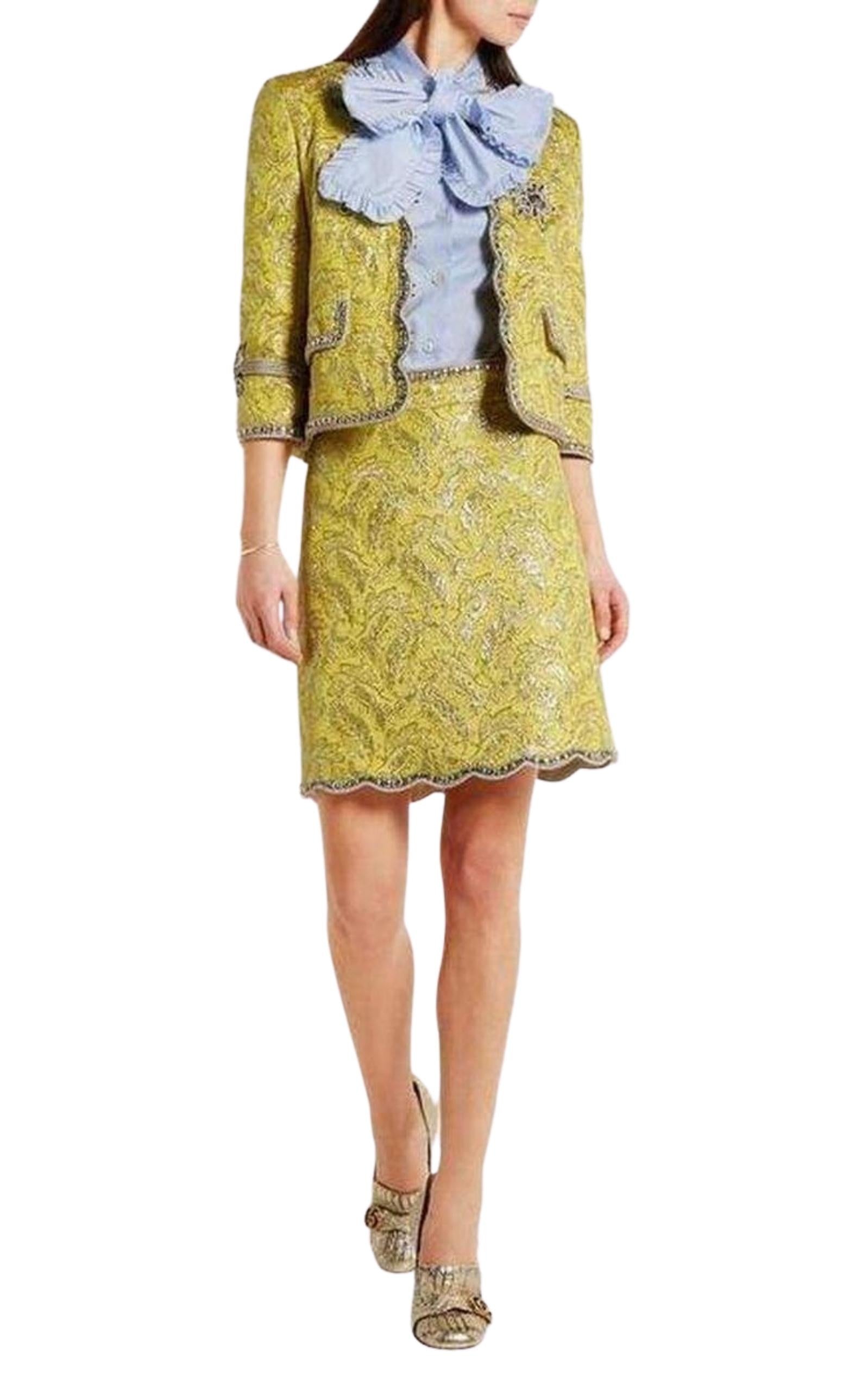 Yellow Brocade Jacquard Mini Skirt - 3