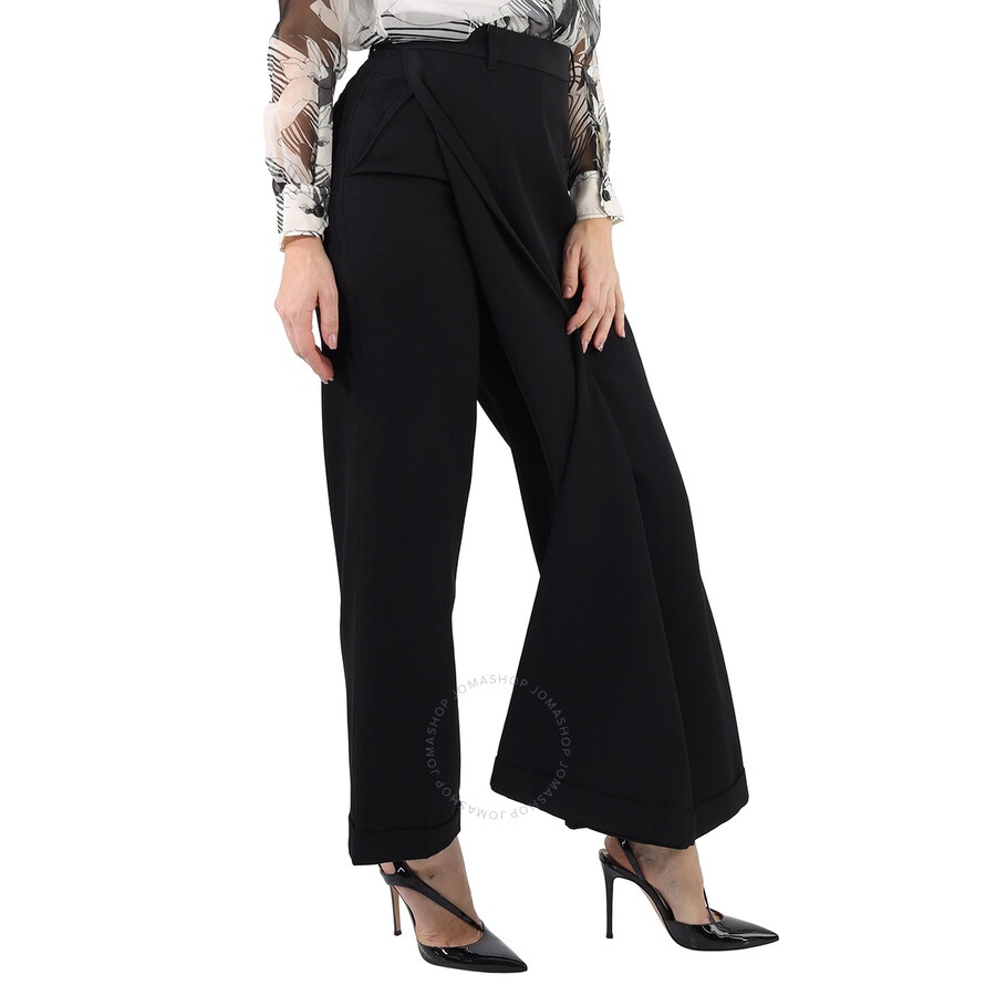 Burberry Black Skirt Panel Wool Wide Leg Trousers - 1