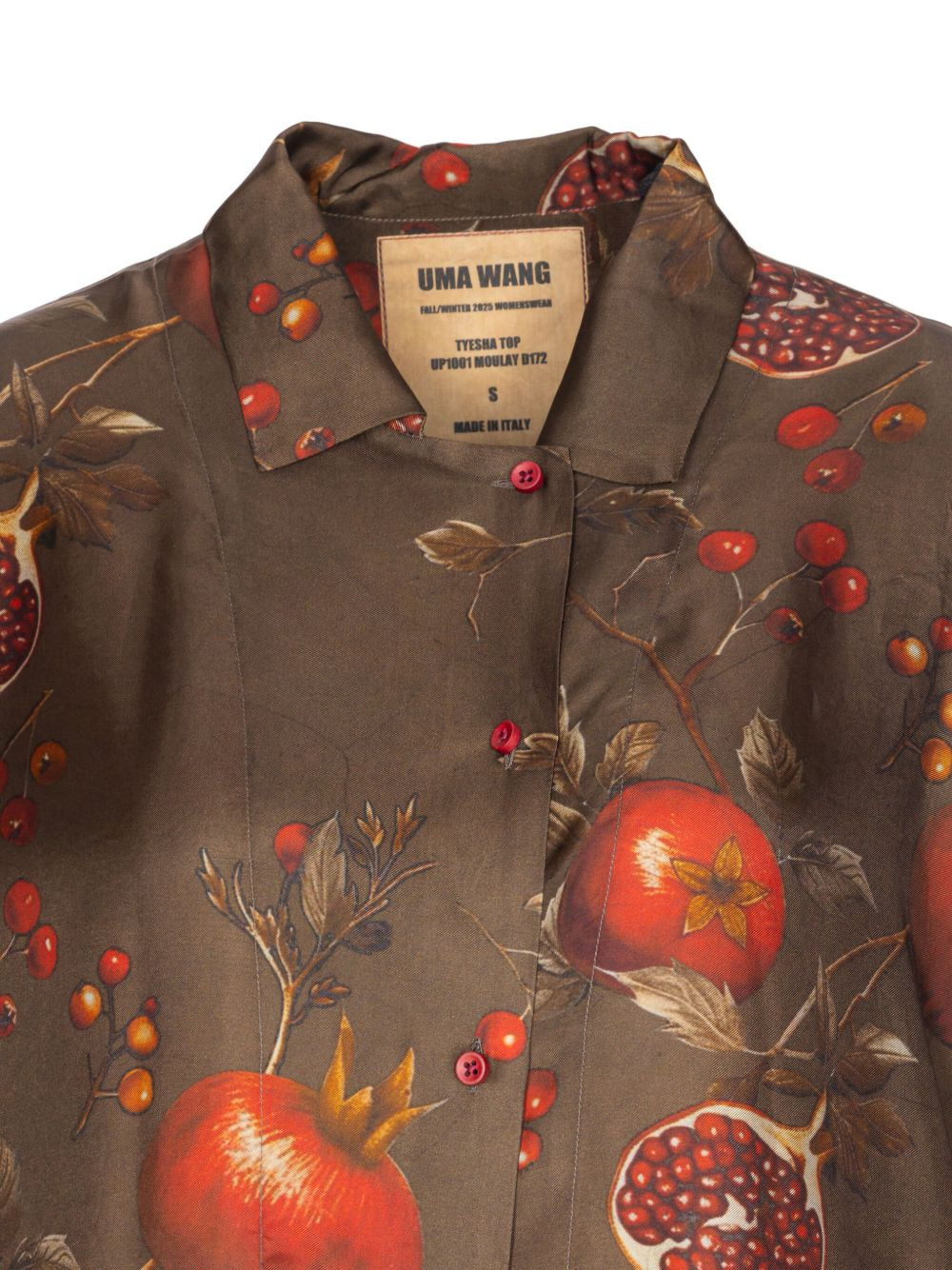 pomegranate-print asymmetrical-buttoned top - 4