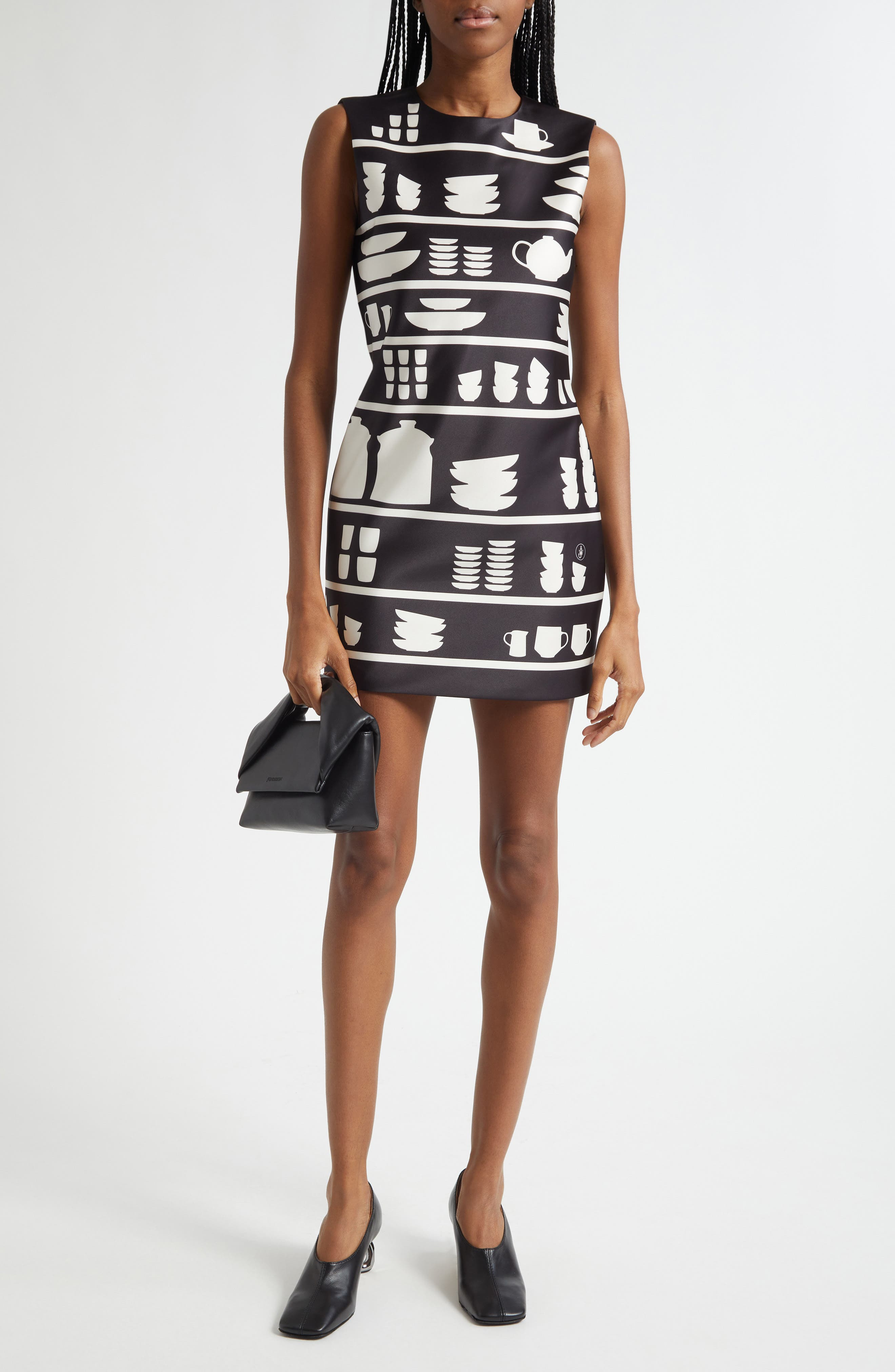 JW Anderson Crockery Print Shift Minidress in 901 Black/White at Nordstrom - 2