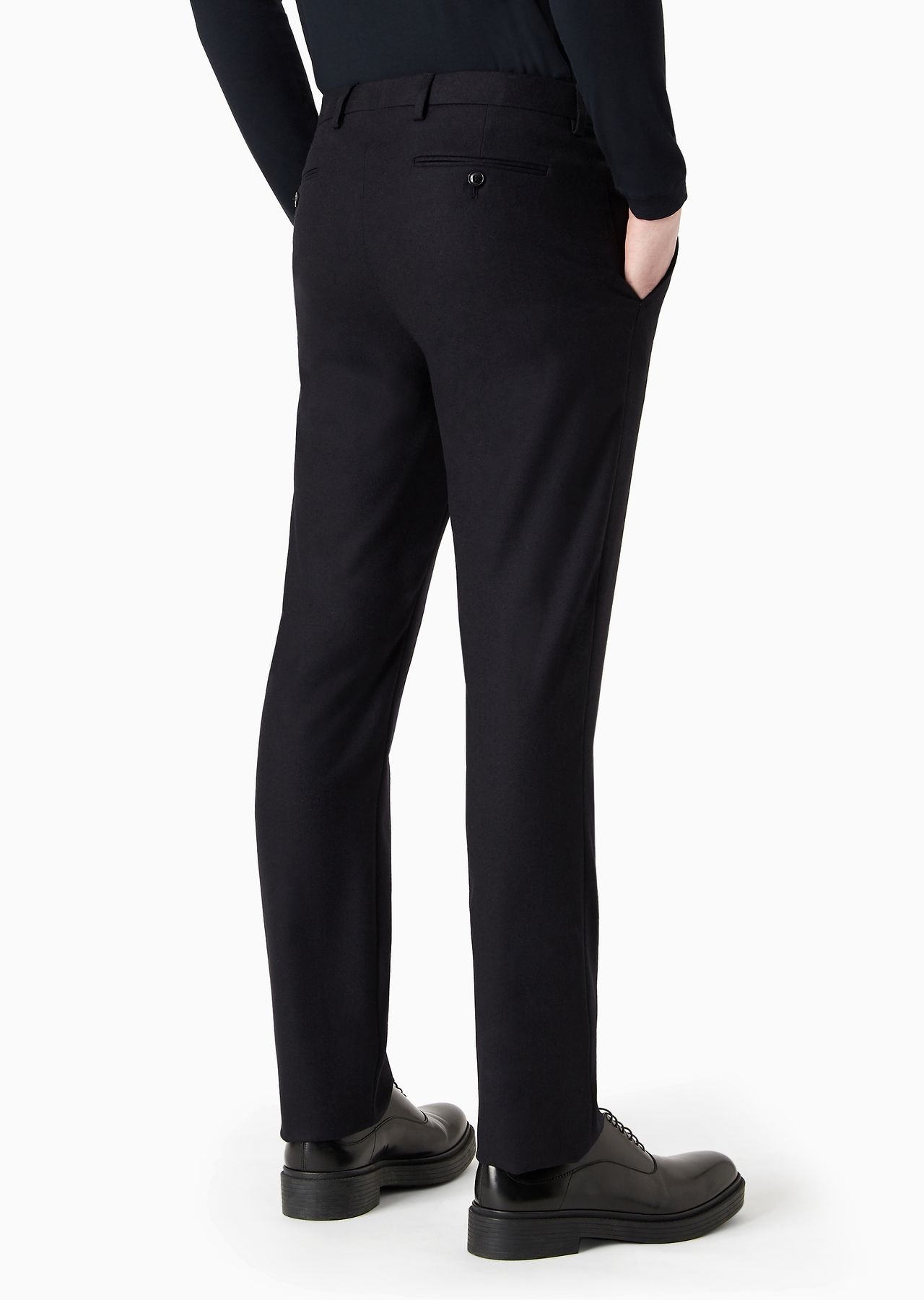 Stretch melange flannel flat front trousers - 3