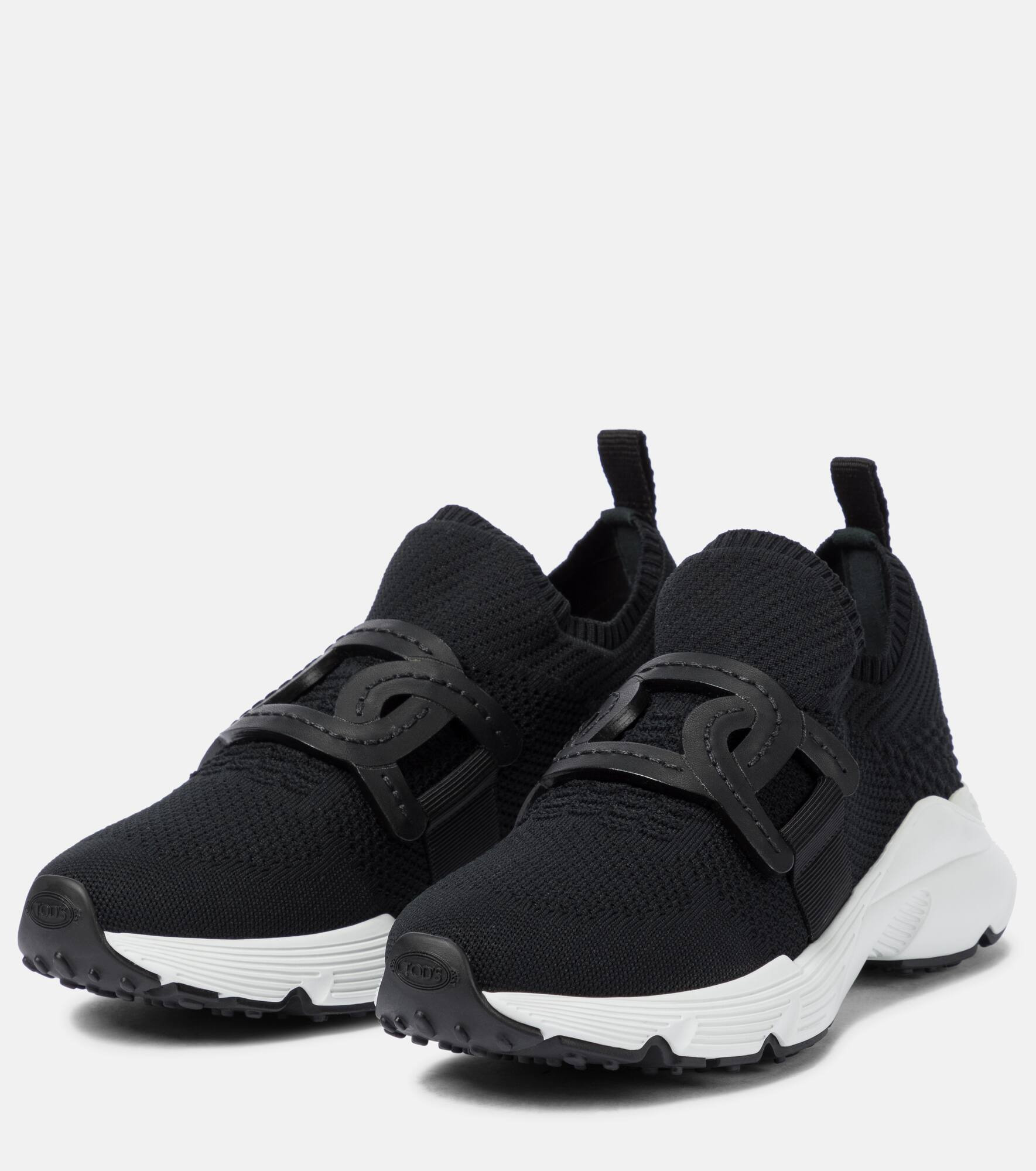 Leather-trimmed knit sneakers - 4