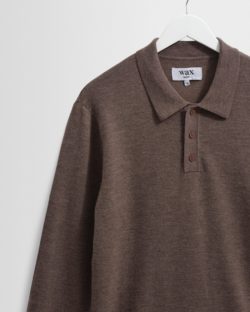 Oban - Brown Marl Worsted Wool Knitted Polo 5