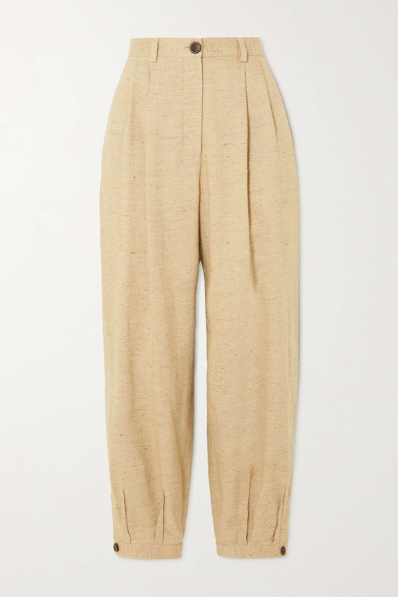 Phyllis pleated linen, cashmere and silk-blend tweed tapered pants - 1