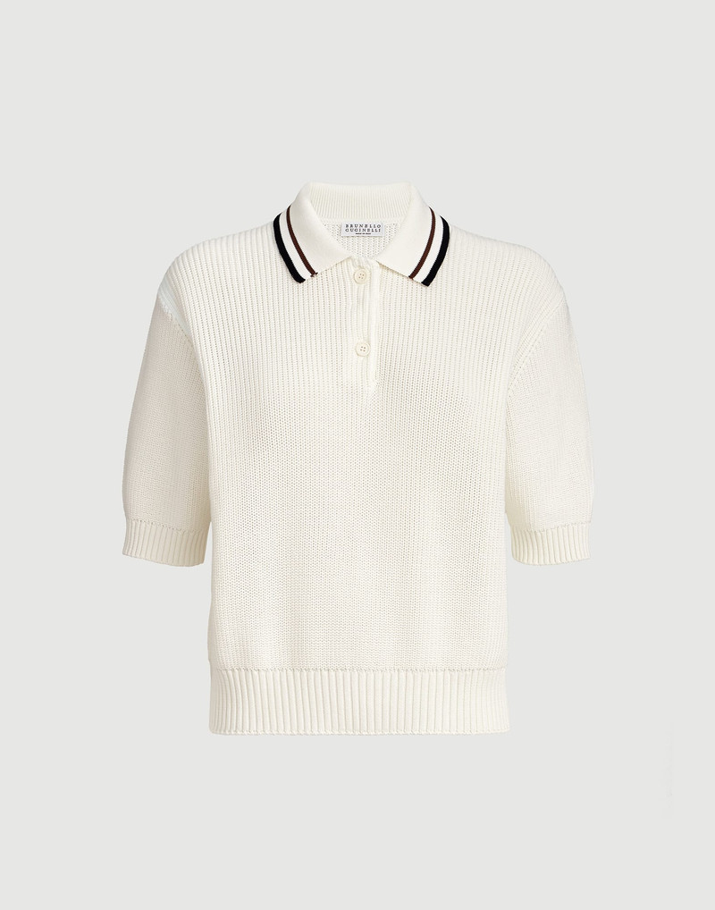 Cotton English rib knit polo shirt 1