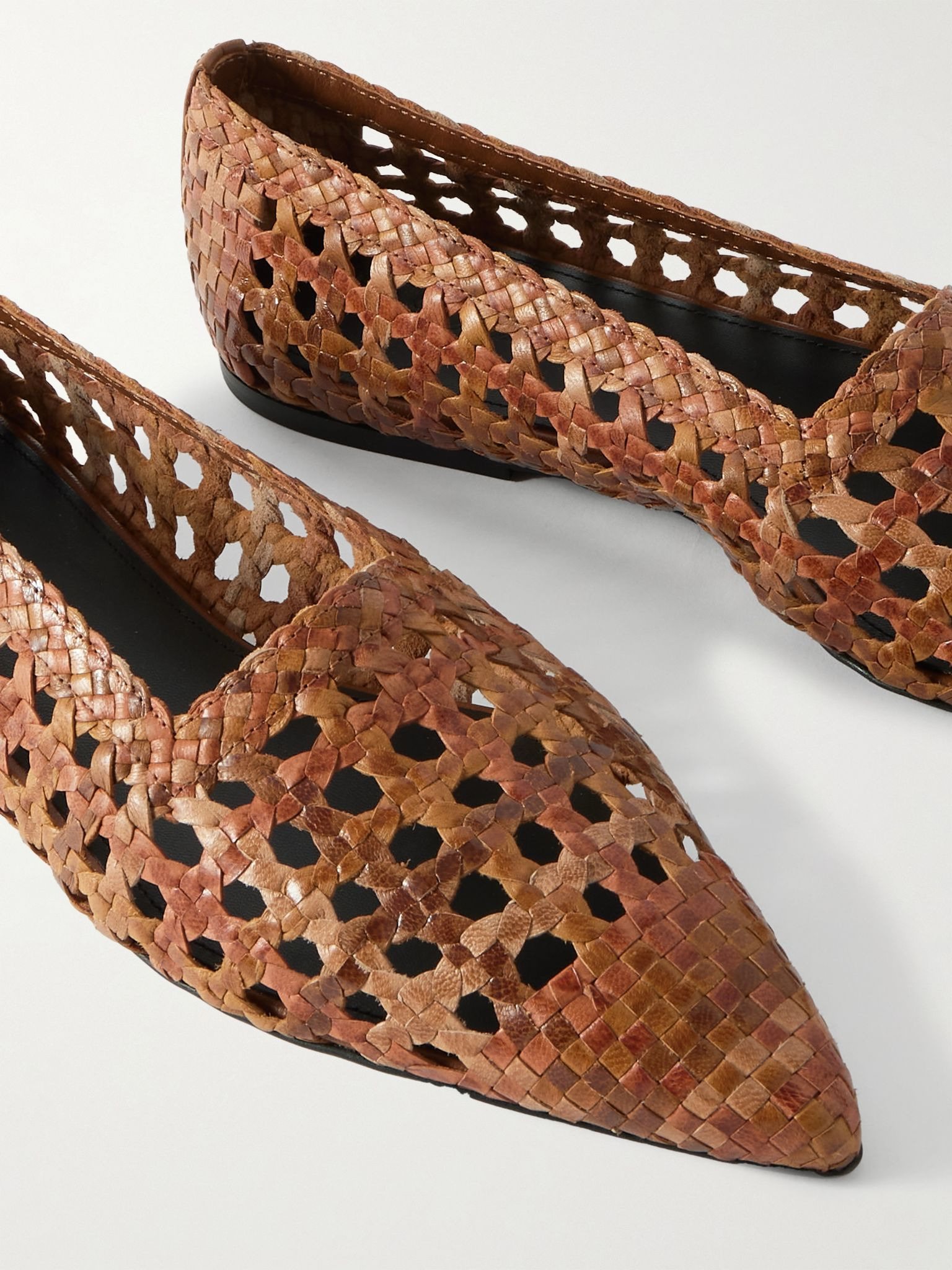 Ayame woven leather pointed-toe flats Tan - 4