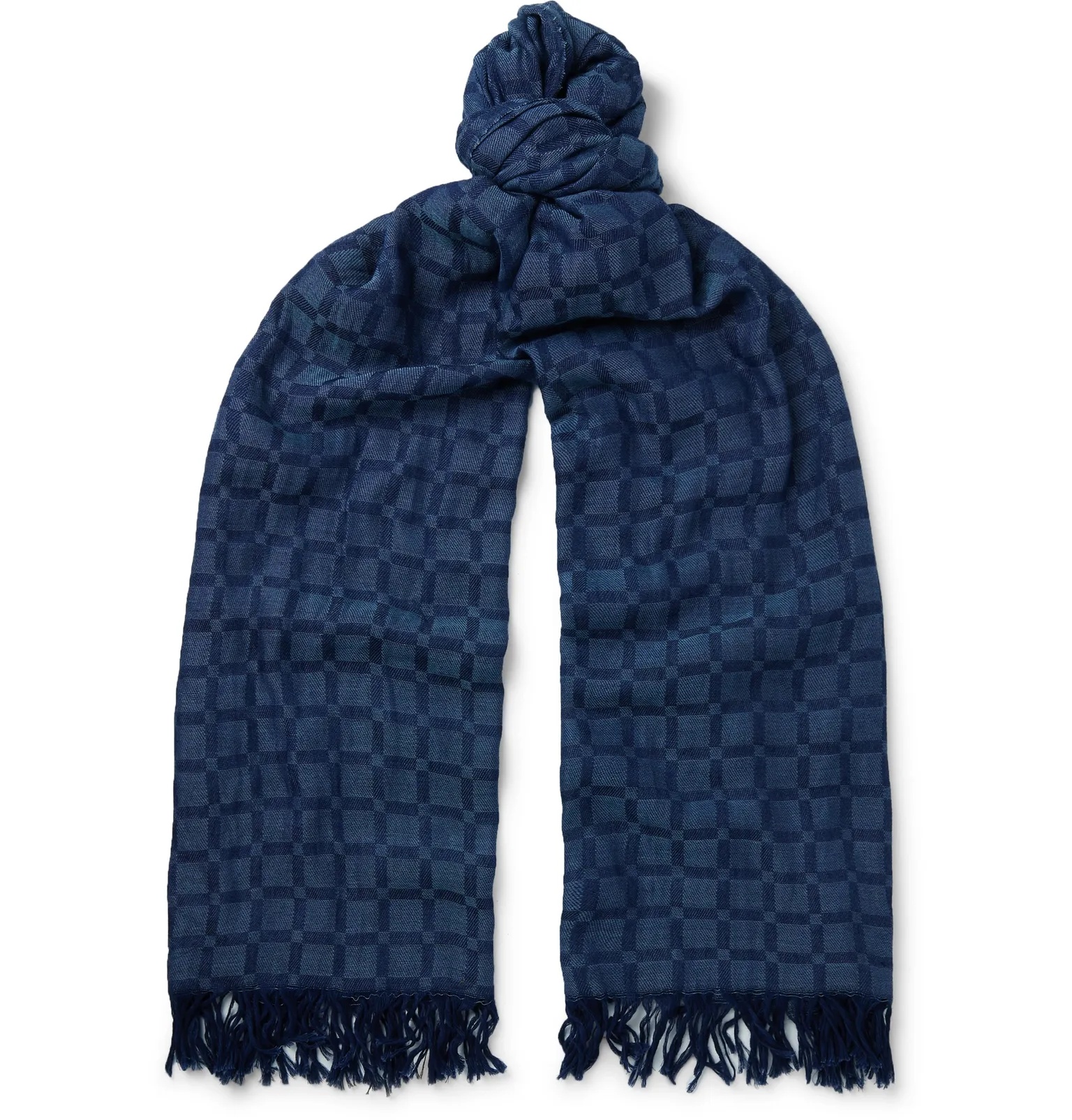 Indigo-Dyed Cotton-Dobby Scarf - 4