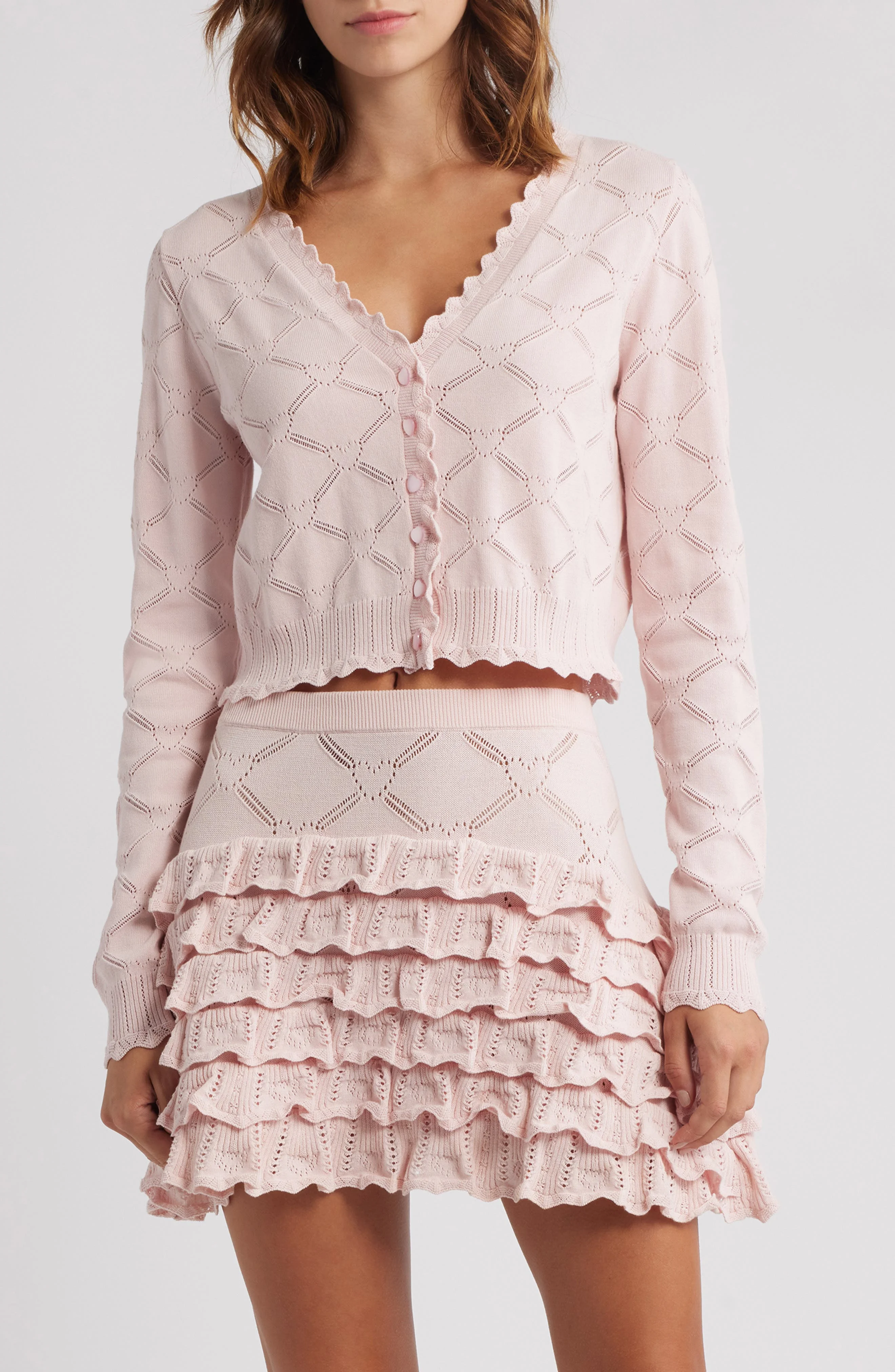 LoveShackFancy Petra Crop Cardigan in Velour Pink at Nordstrom - 1