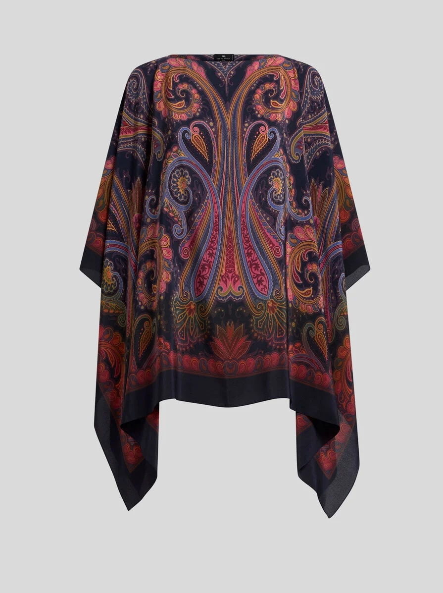 SILK PONCHO TOP WITH PAISLEY DEGRADÉ MOTIF - 1