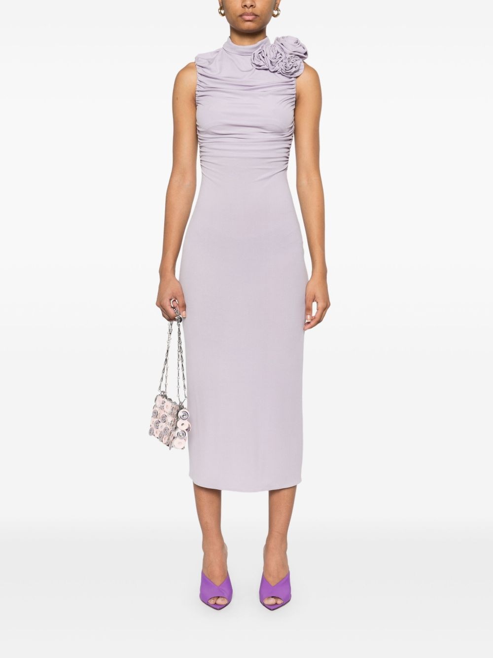 mock-neck ruched midi dress - 2