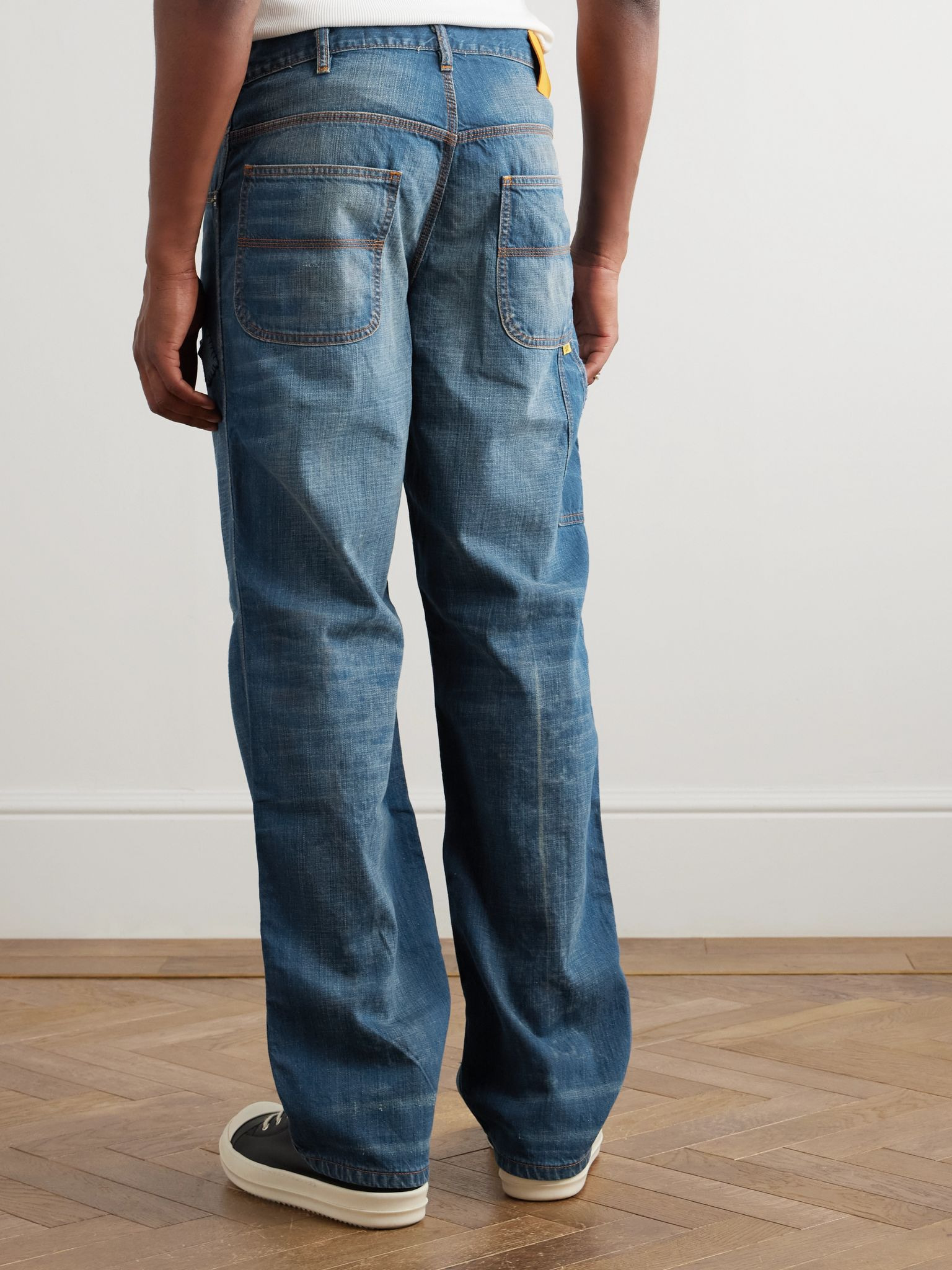Bare Knuckle Straight-Leg Distressed Patchwork Jeans Blue - 4