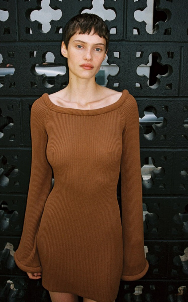 AYA MUSE Eos Knit Silk-Cotton Mini Dress orange outlook