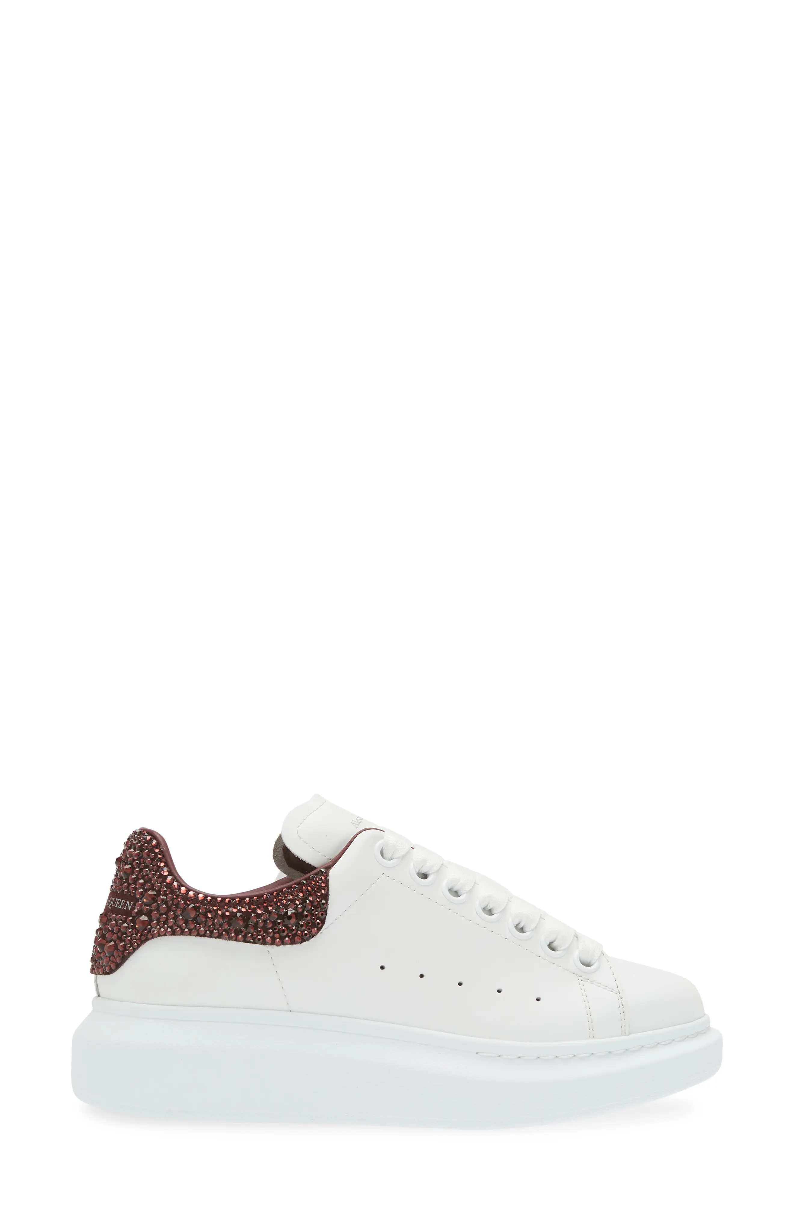 Oversized Crystal Embellished Sneaker in White/Burgundy - 3