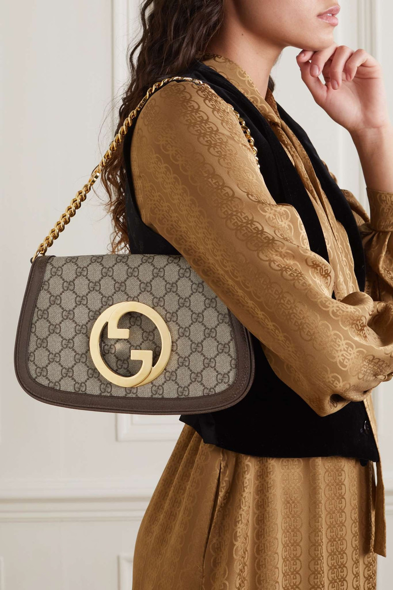 GUCCI New Blondie textured leather-trimmed printed coated-canvas shoulder bag outlook