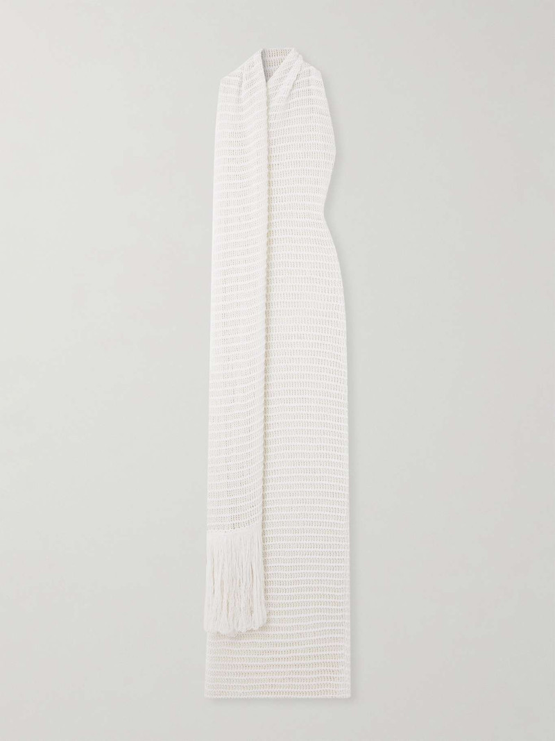 Fringed draped open-knit maxi dress - 1