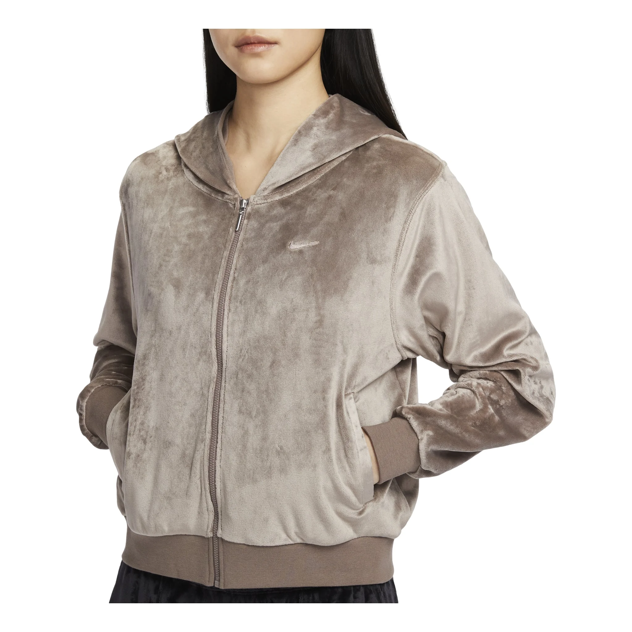 (WMNS) Nike Chill Knit Velvet Full-Zip Hoodie Asia Sizing 'Brown Mocha' HJ0958-233 - 1