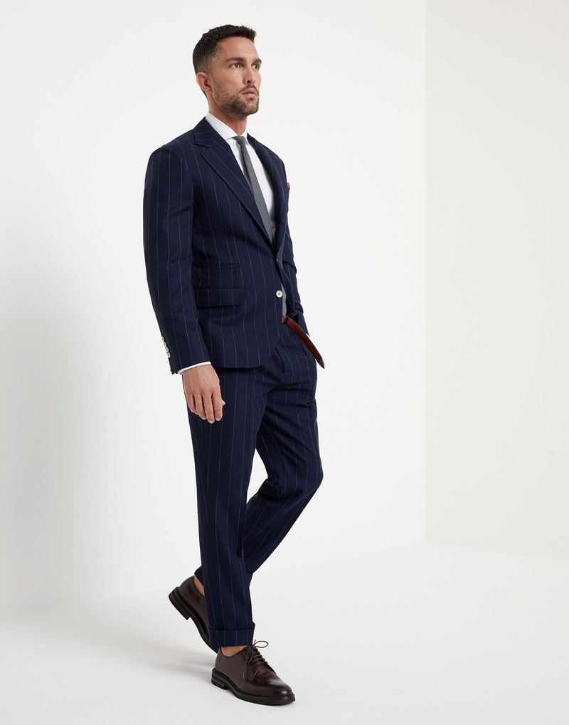 Cotton and virgin wool chalk stripe diagonal blazer 5
