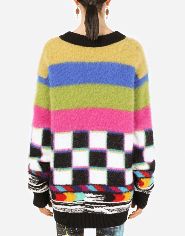 V-neck sweater with multi-color glitch design - 2