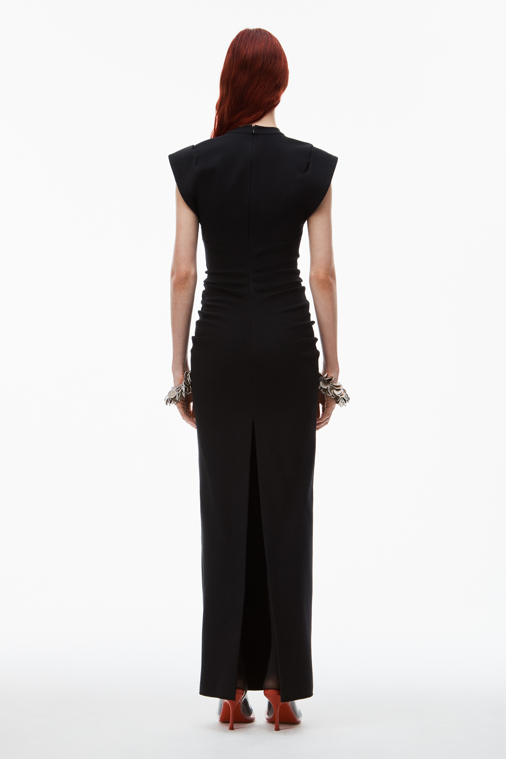 CREWNECK RIBBED JERSEY MAXI DRESS WITH BACK SLIT and draped detail - 5