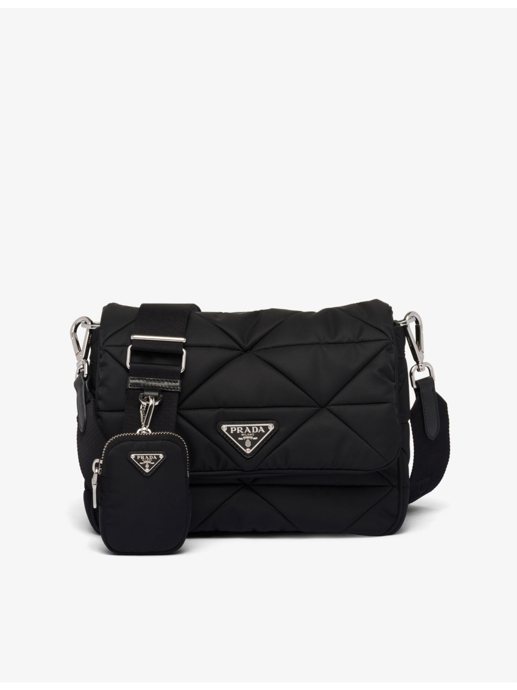 Quilted brand-plaque recycled-nylon shoulder bag - 1