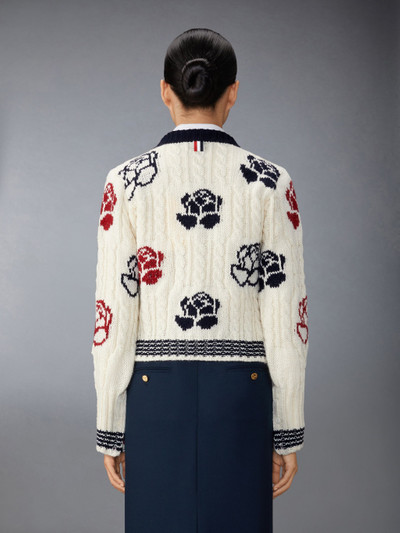 Thom Browne Donegal Cable Check and Rose Cropped Crew Neck Cardigan outlook