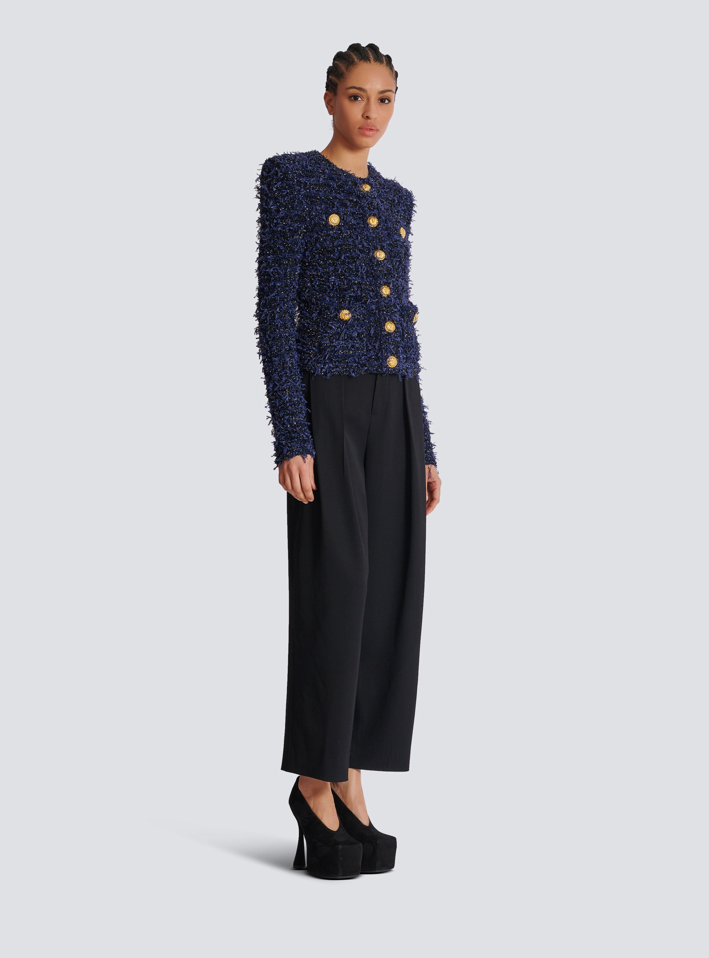 Cropped tweed knit jacket - 3