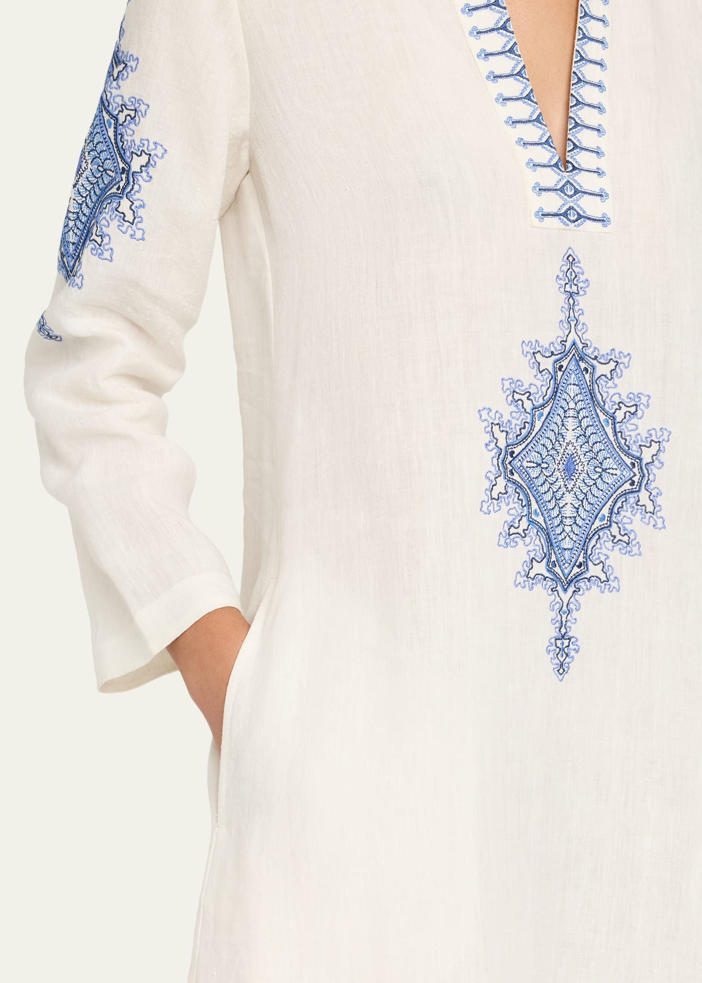 Jenna Astragal Embroidered Linen Midi Dress - 5