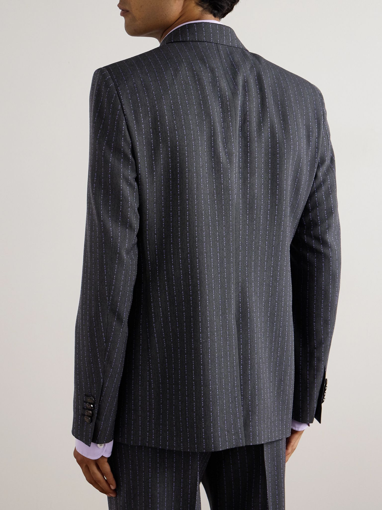Double-Breasted Logo-Embroidered Wool-Blend Jacquard Suit Jacket Multi - 3