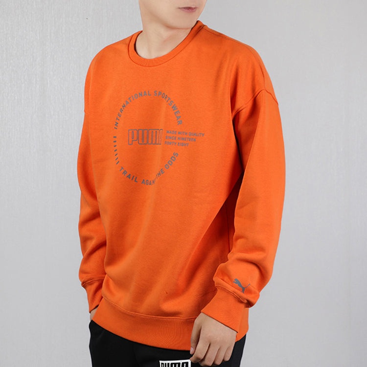 PUMA Alphabet Logo Printing Fleece Lined Round Neck Orange 597200-17 - 4