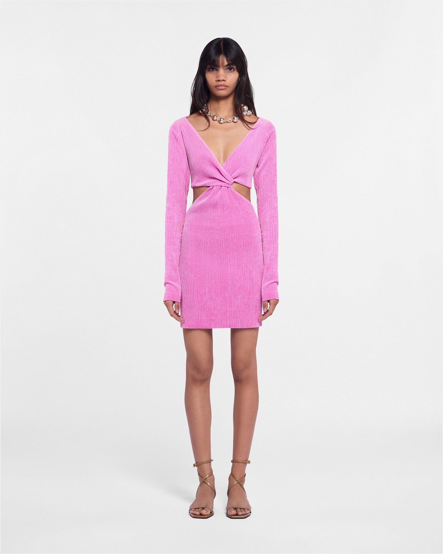 Twist-Front Velvet Seersucker Mini Dress - 1