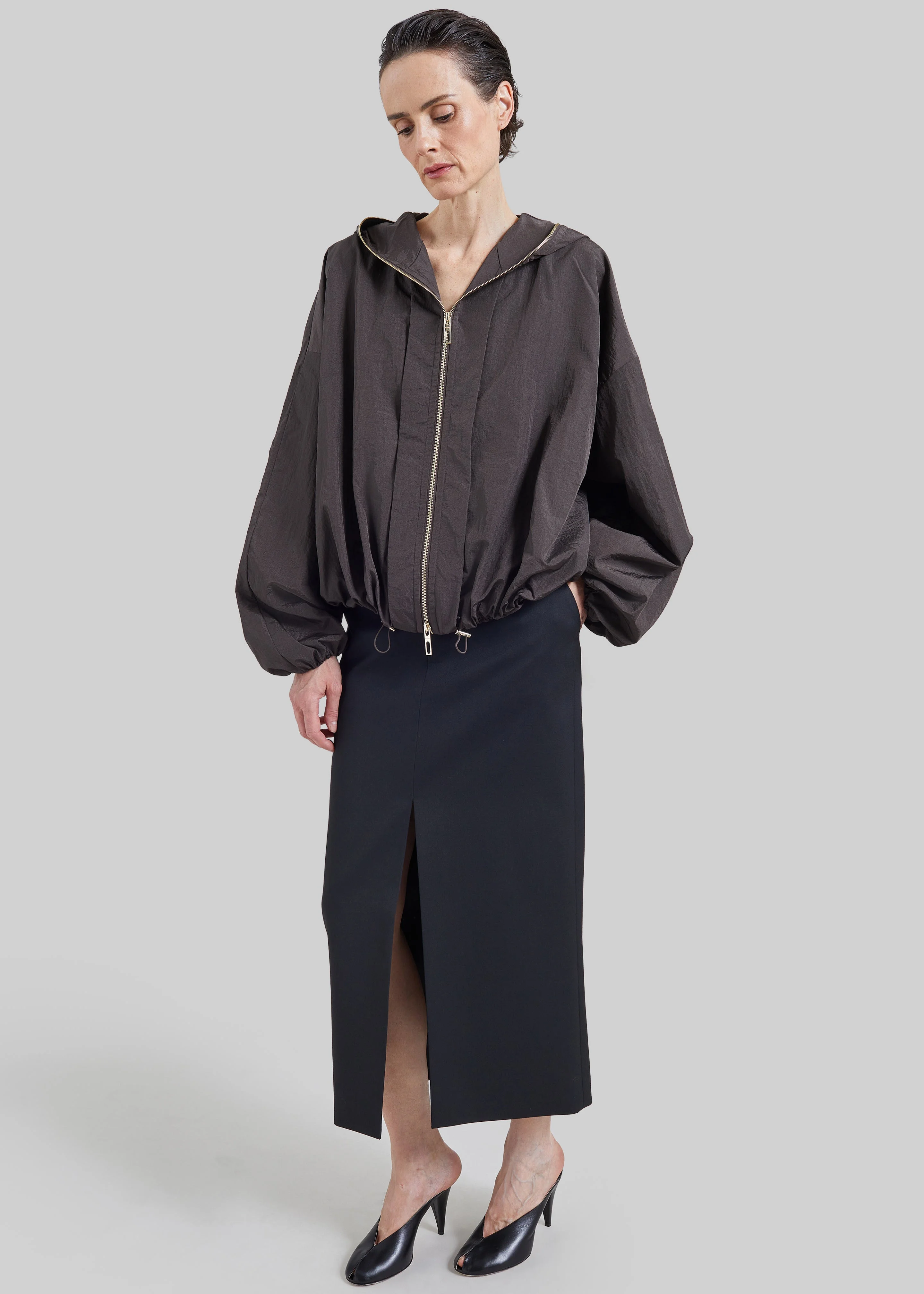 Sportmax Ronchi Short Crinkled Raincoat - Dark Brown - 1