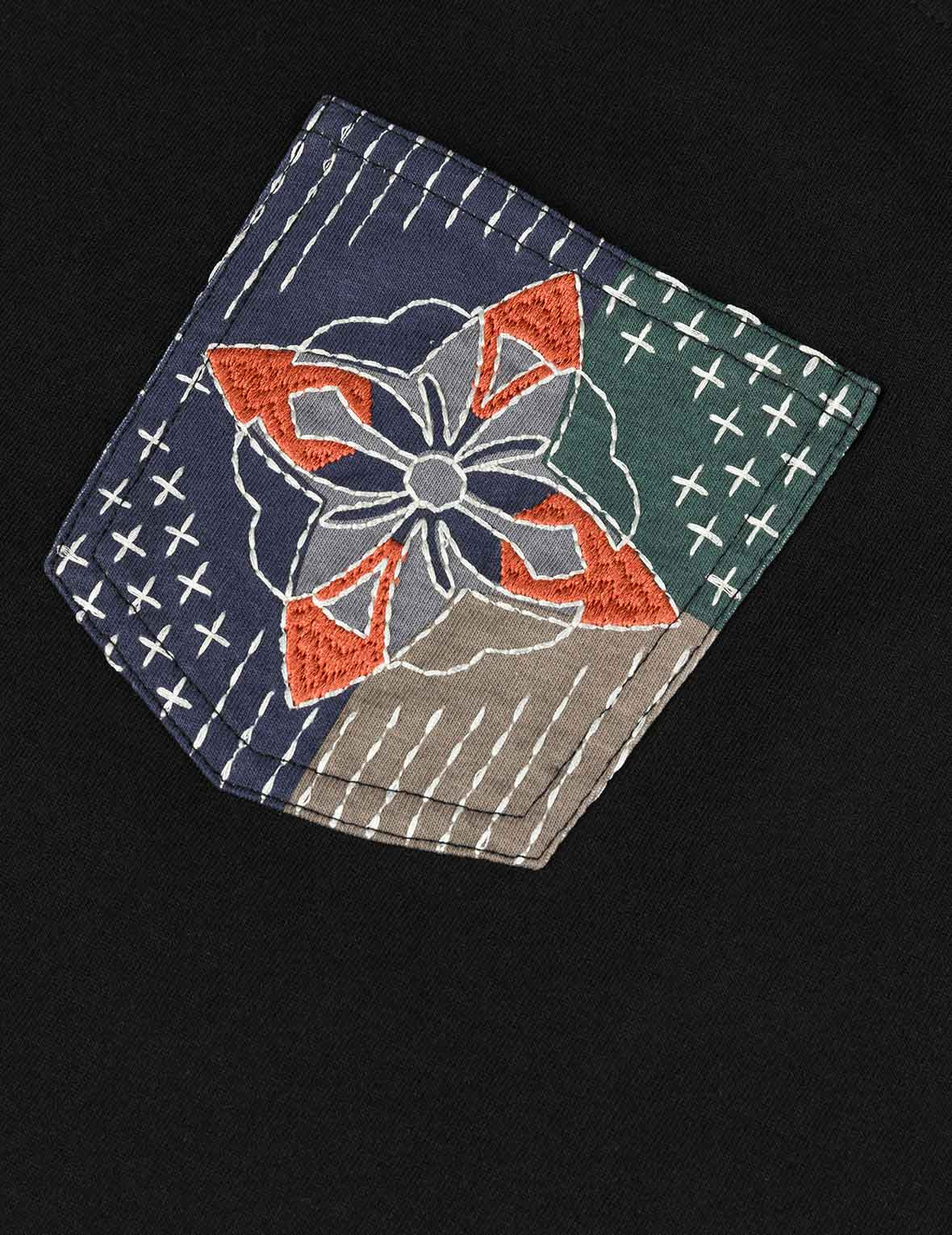 Multi-pocket Color Blocking Sashiko Loose Fit T-shirt - 7