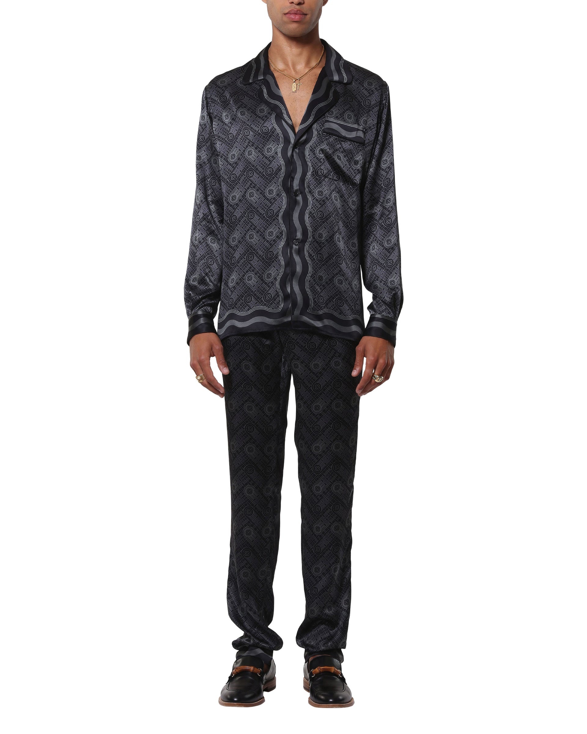 Black Ping Pong Monogram Silk Shirt - 1