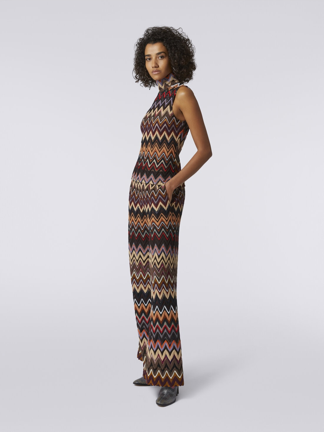 Wool and viscose high-neck tank top with zigzag weave - 3
