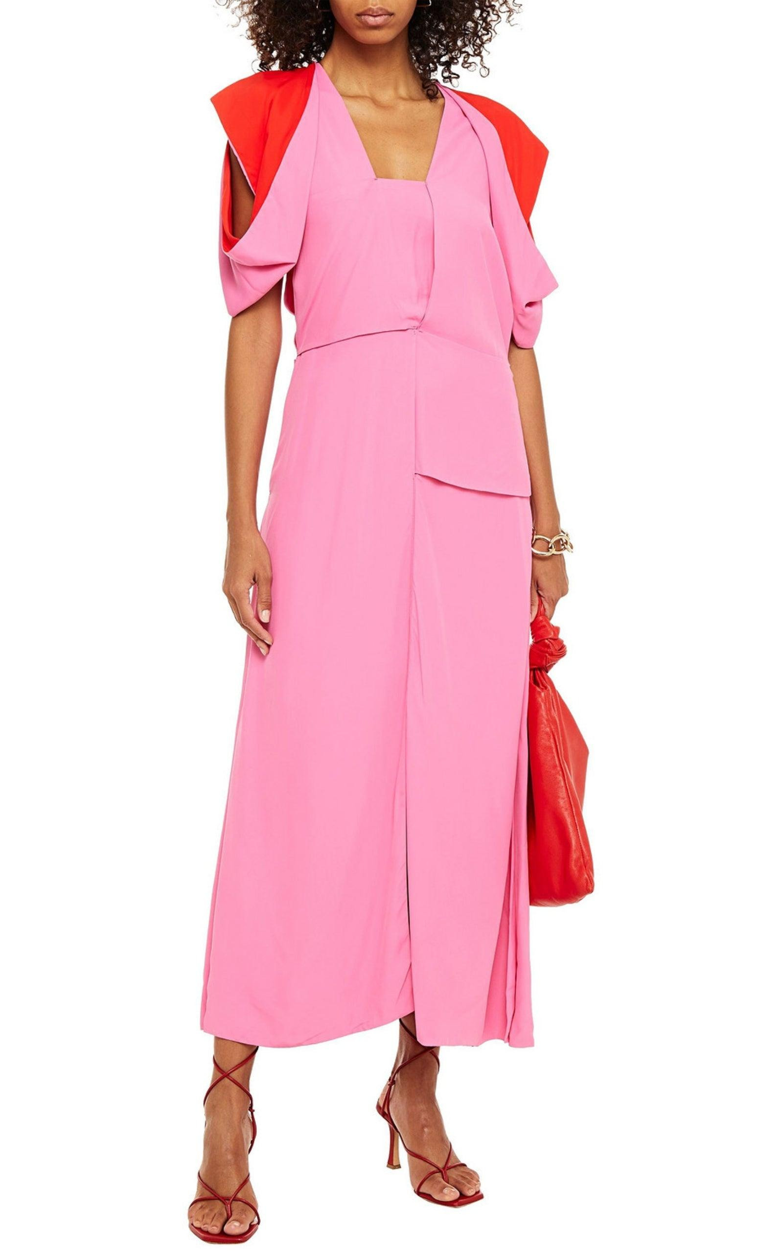 Cold-shoulder Cutout Two-tone Midi Dress - 2