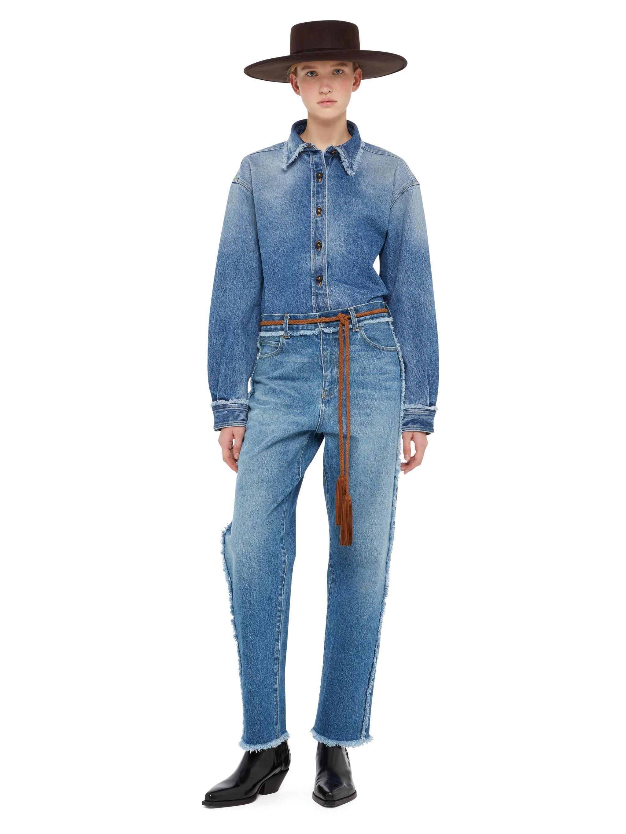 Fringed Regular Denim Pants - 4