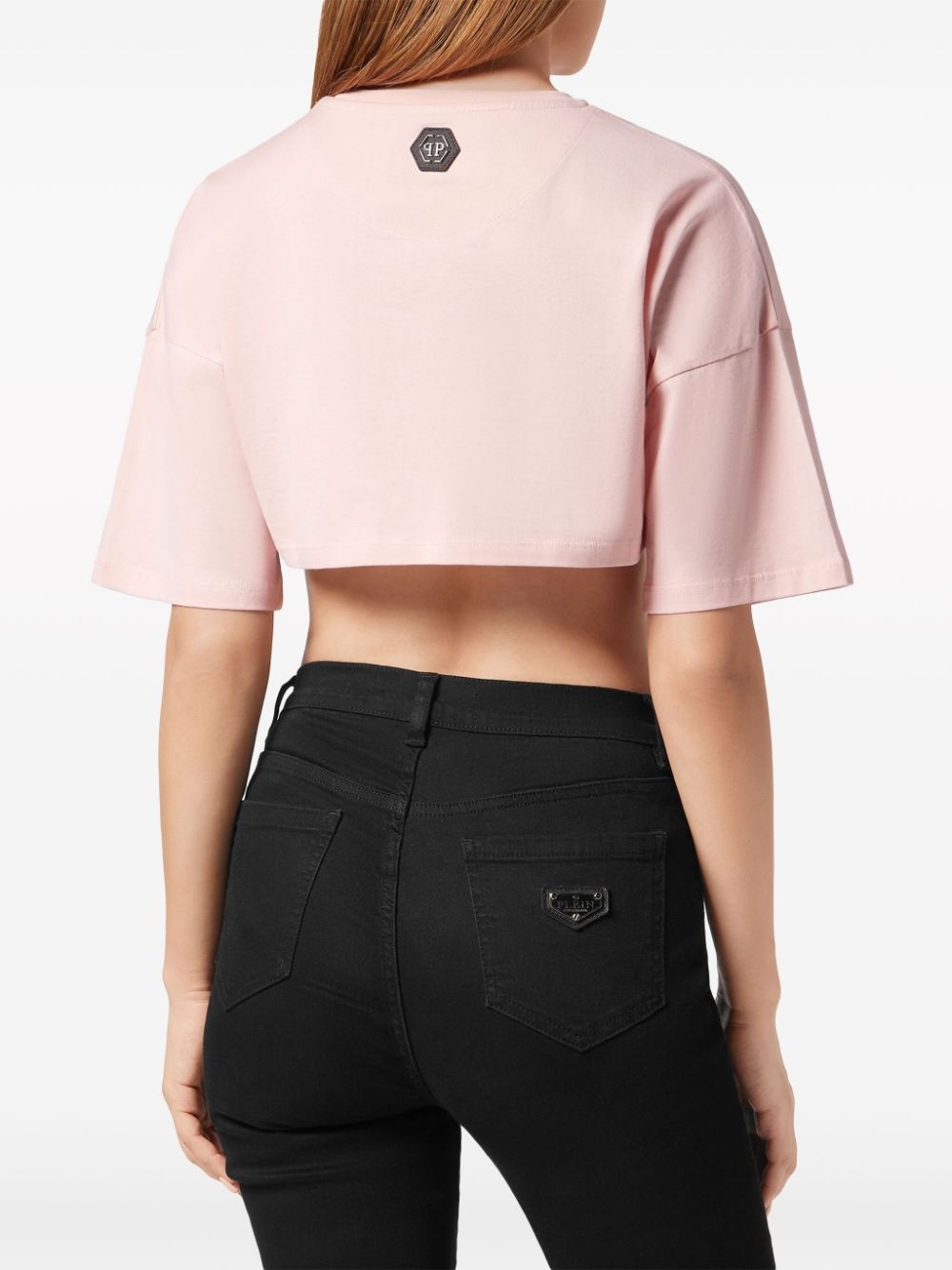 logo-embellished cropped T-shirt - 4