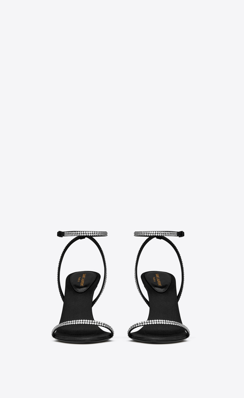 SAINT LAURENT georgia sandals in crepe satin with rhinestones outlook