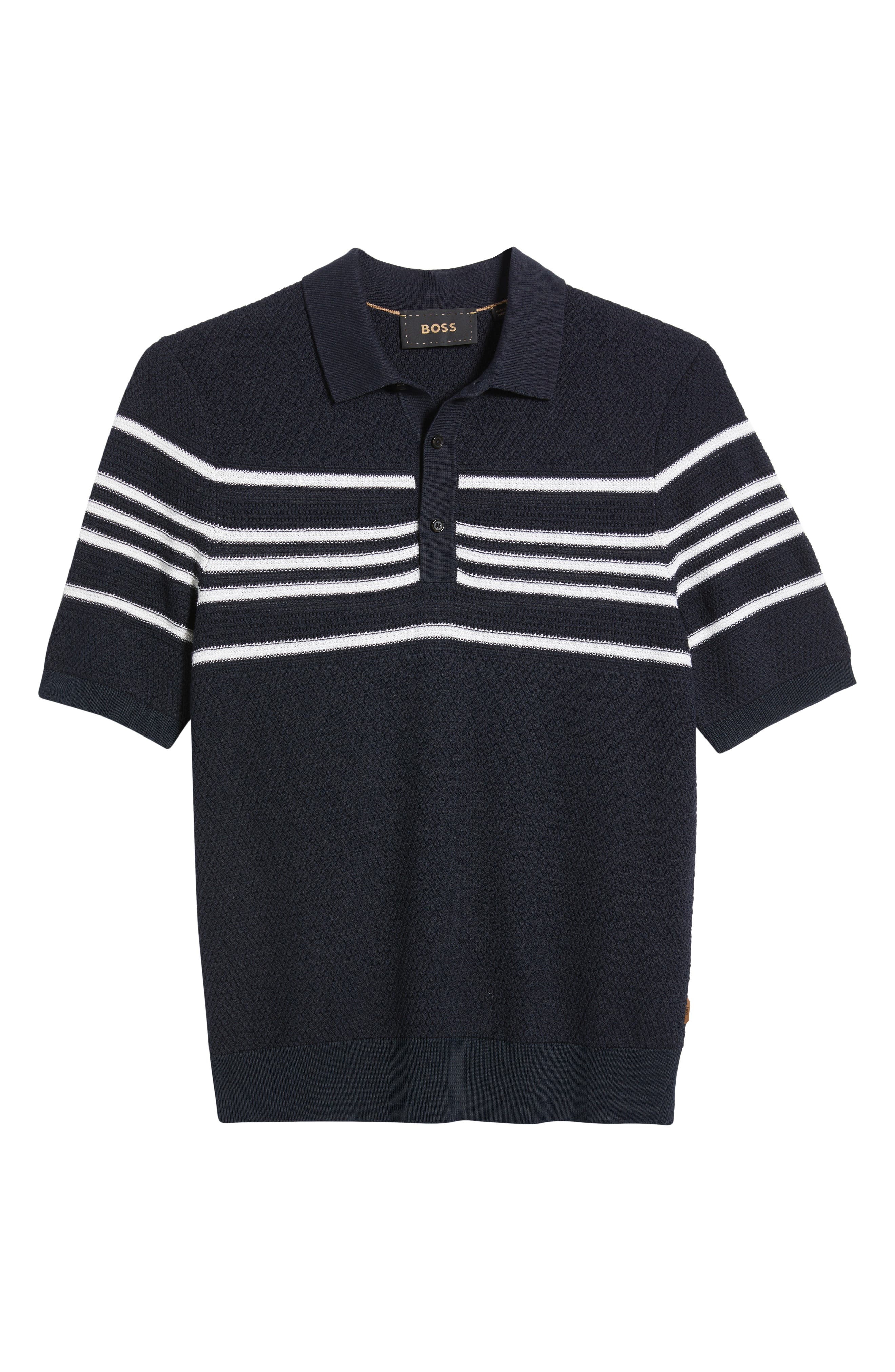 BOSS Jiuseppe Silk & Cotton Polo in Dark Blue at Nordstrom - 5