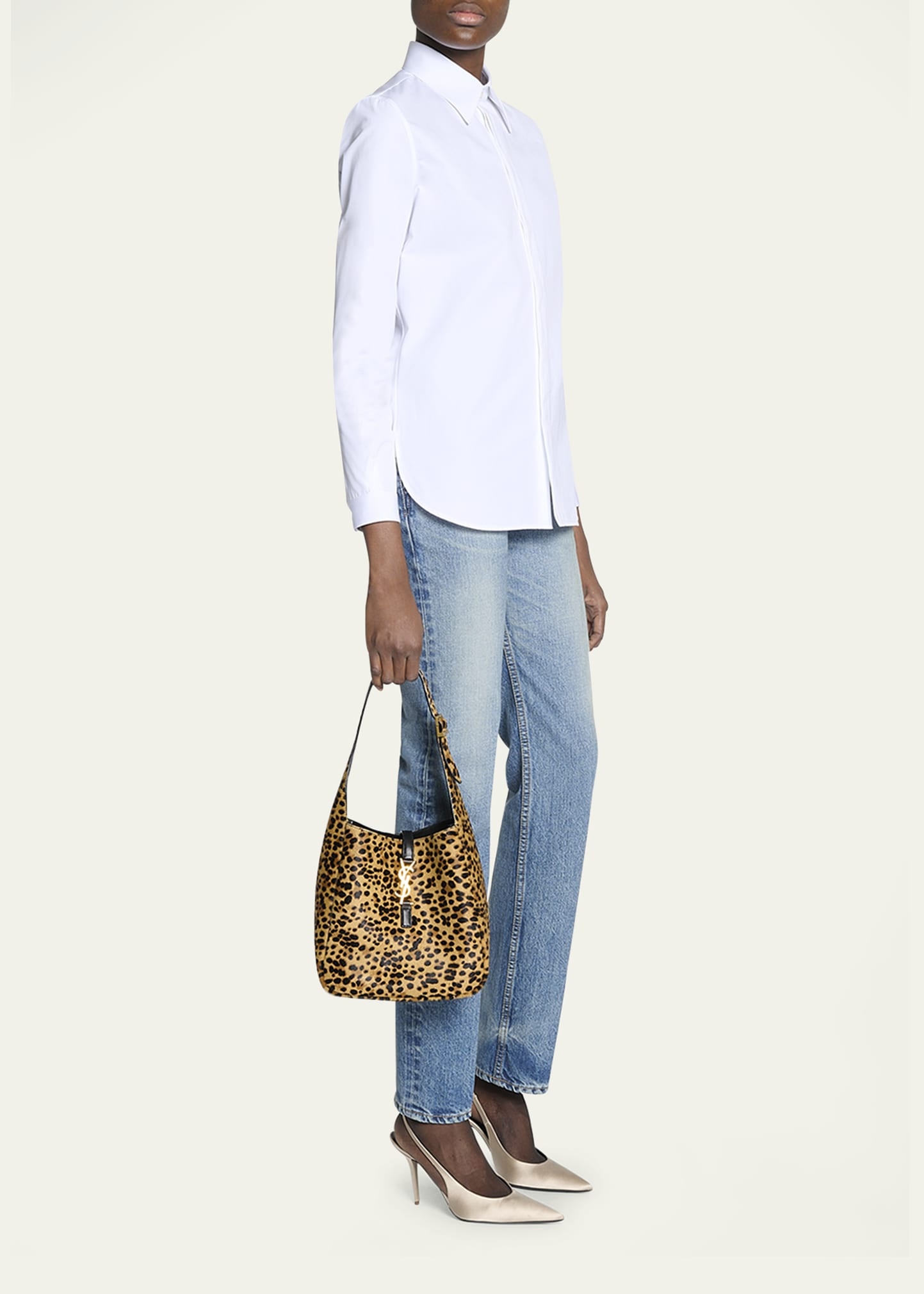 Le 5 A 7 Small YSL Hobo Bag in Leopard-Print Calf Hair - 2