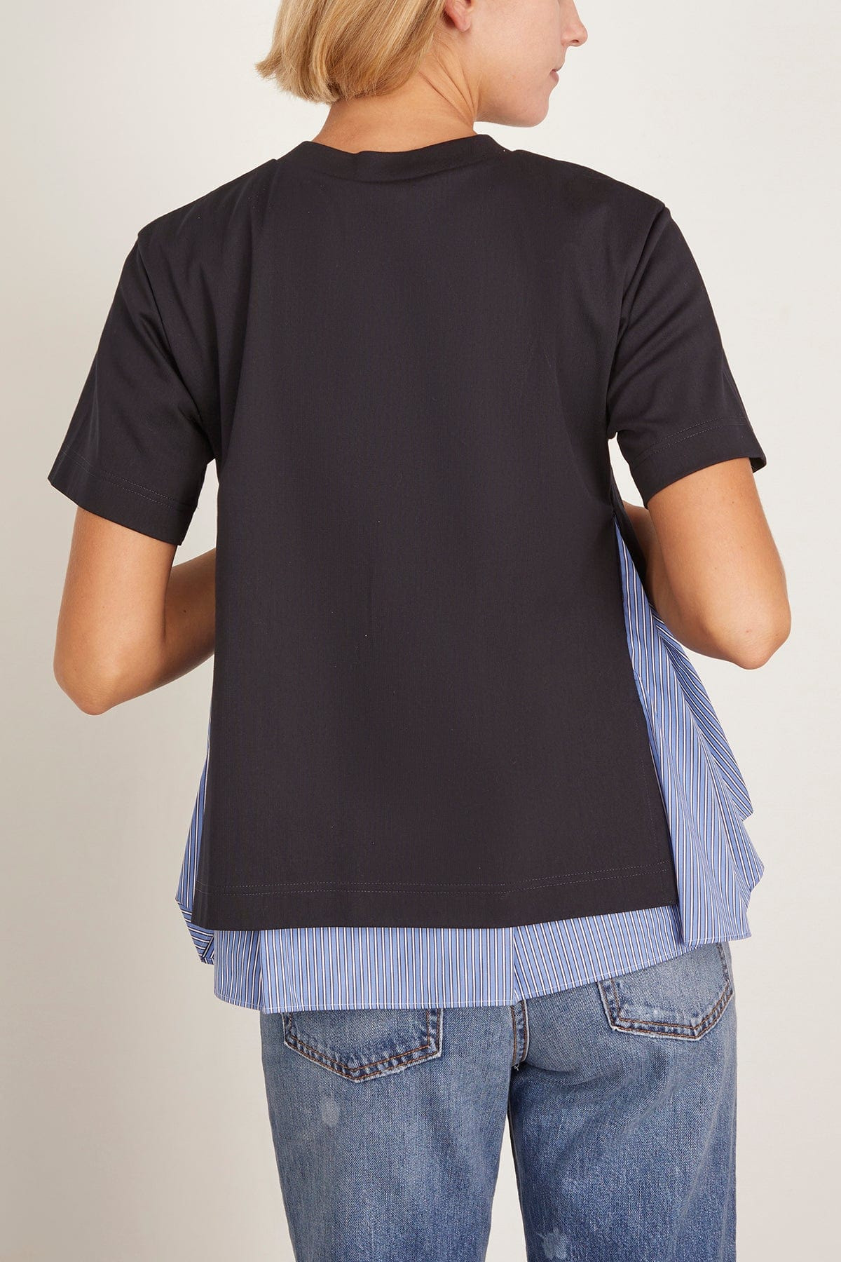 Poplin x Cotton Jersey T-Shirt in Navy/Blue Stripe - 4