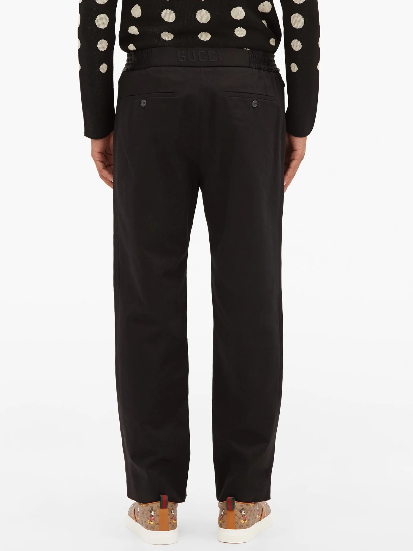 Logo-jacquard waistband cotton-twill trousers - 5