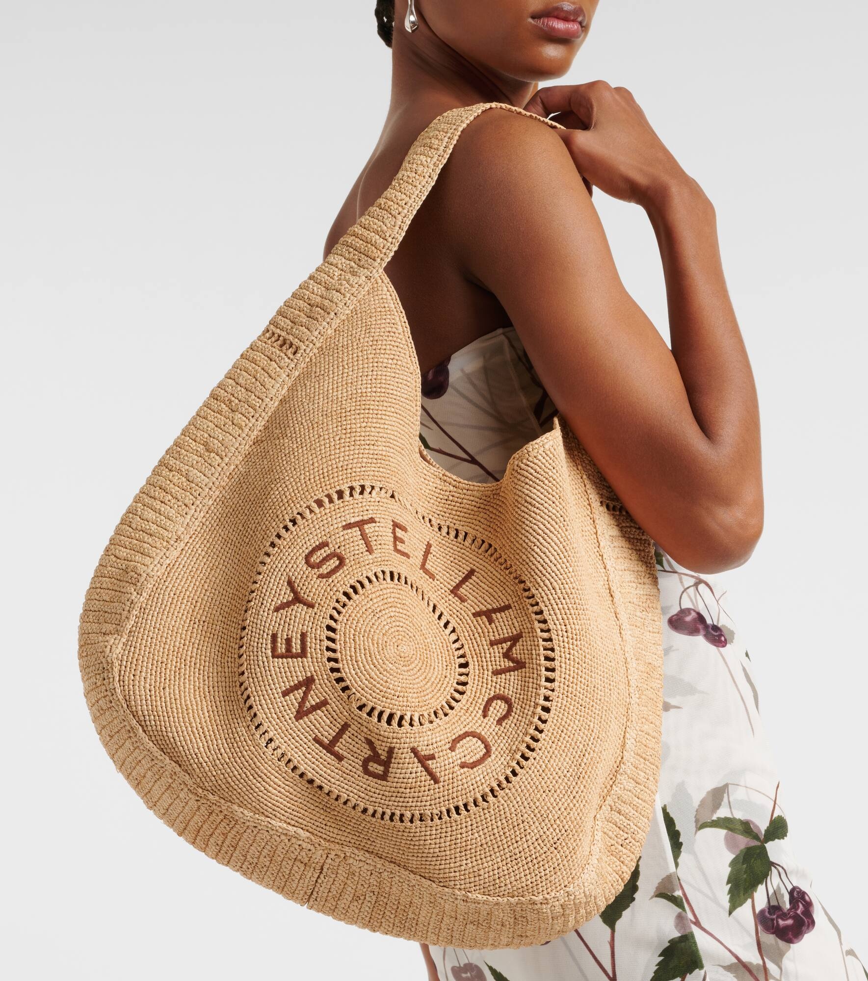 Logo embroidered raffia tote bag - 2