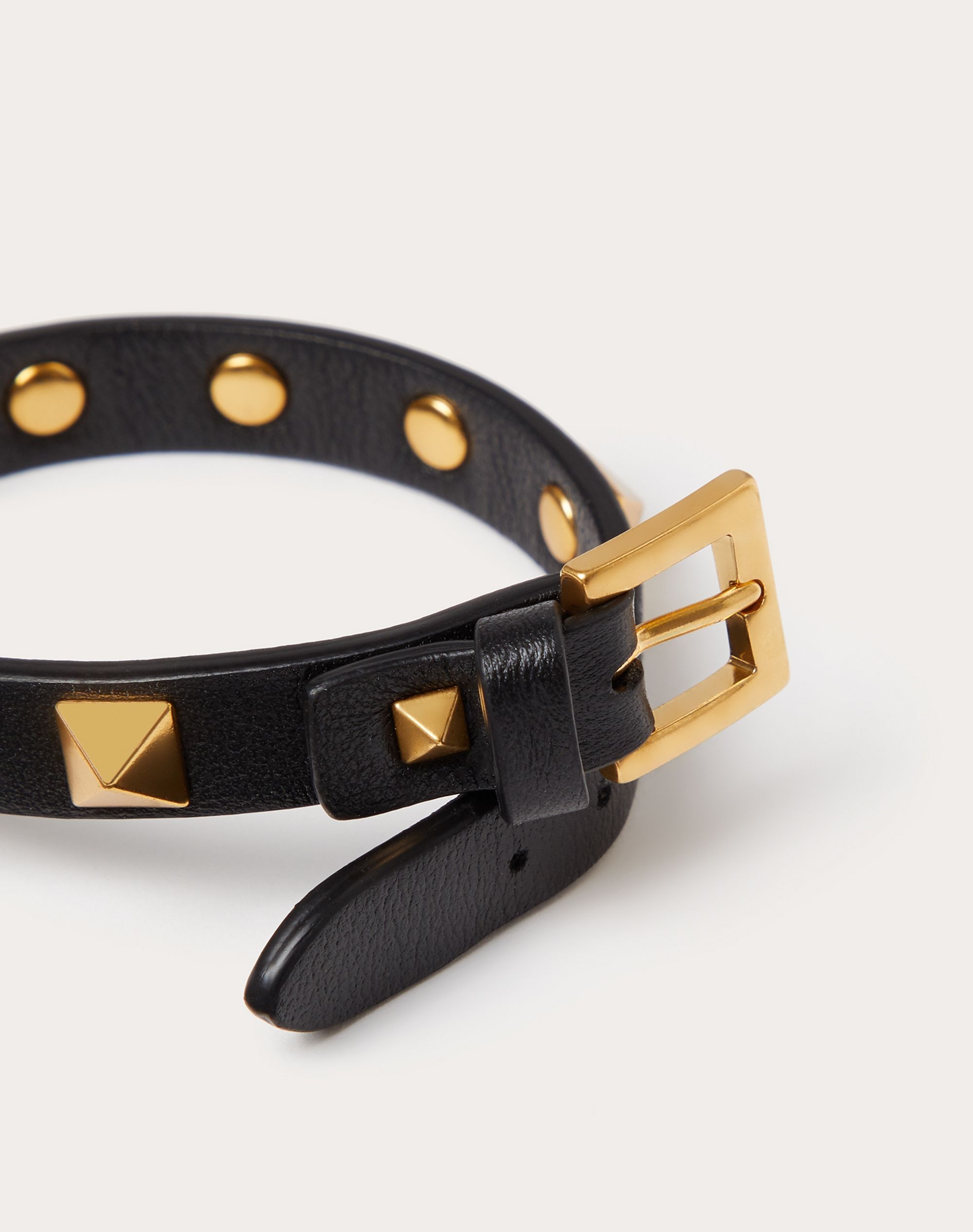 Leather Rockstud Bracelet with Antique Brass-Finish Studs - 4