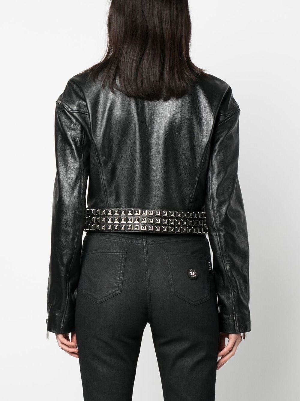 rock-stud cropped leather jacket - 4
