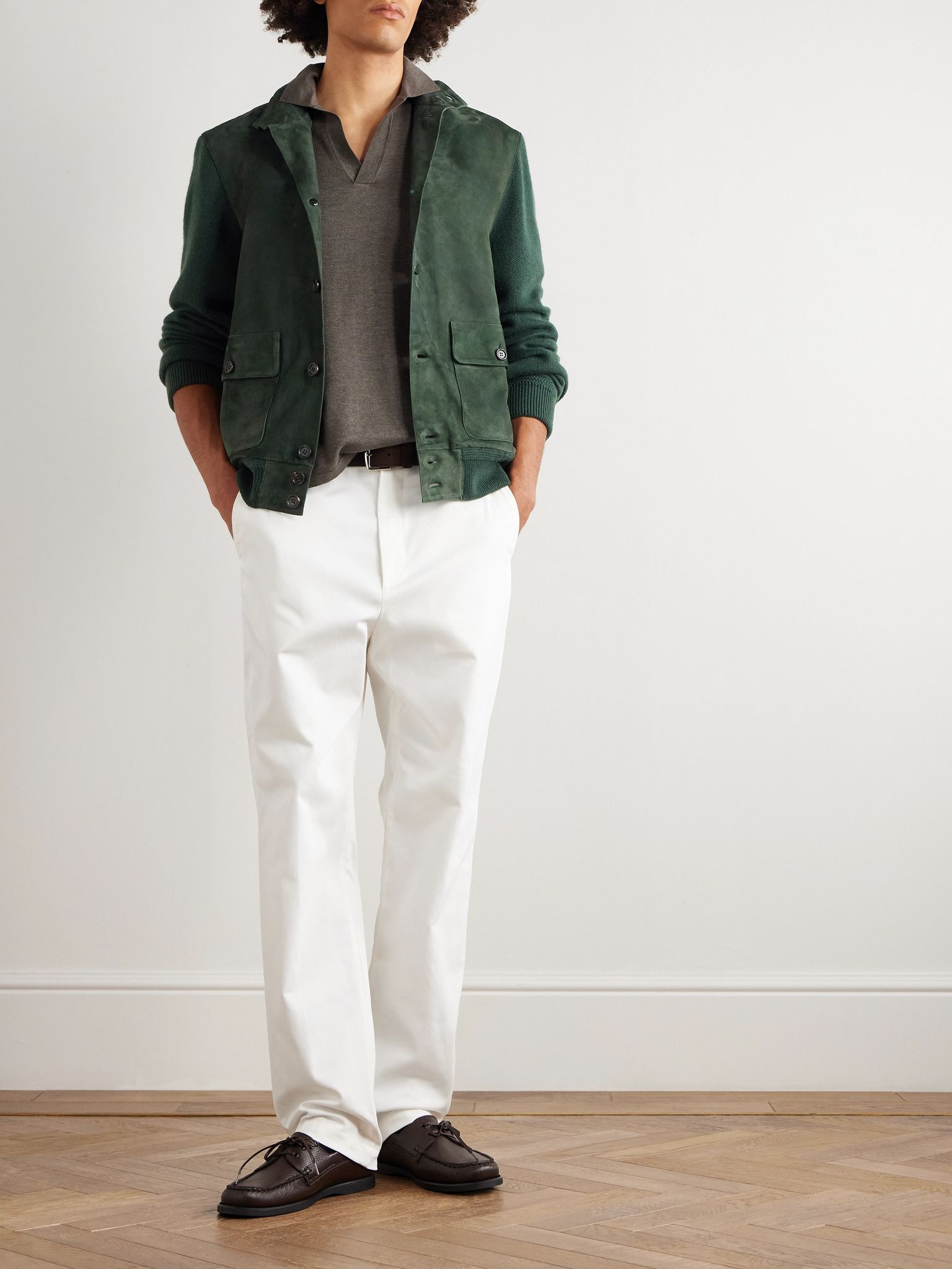 Suede-Panelled Cashmere Jacket Dark green - 2