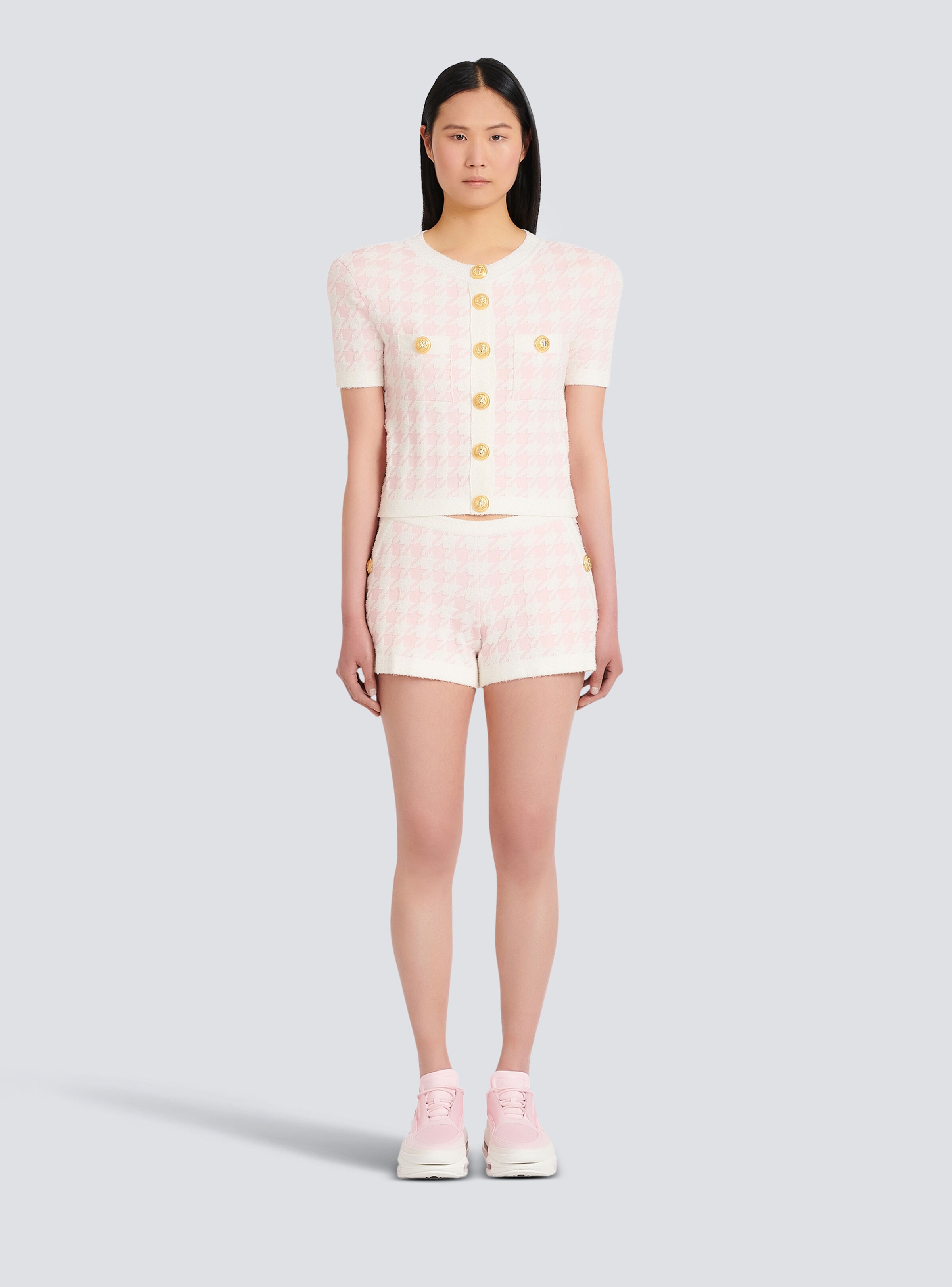 Cropped knit cardigan with Houndstooth print - 3