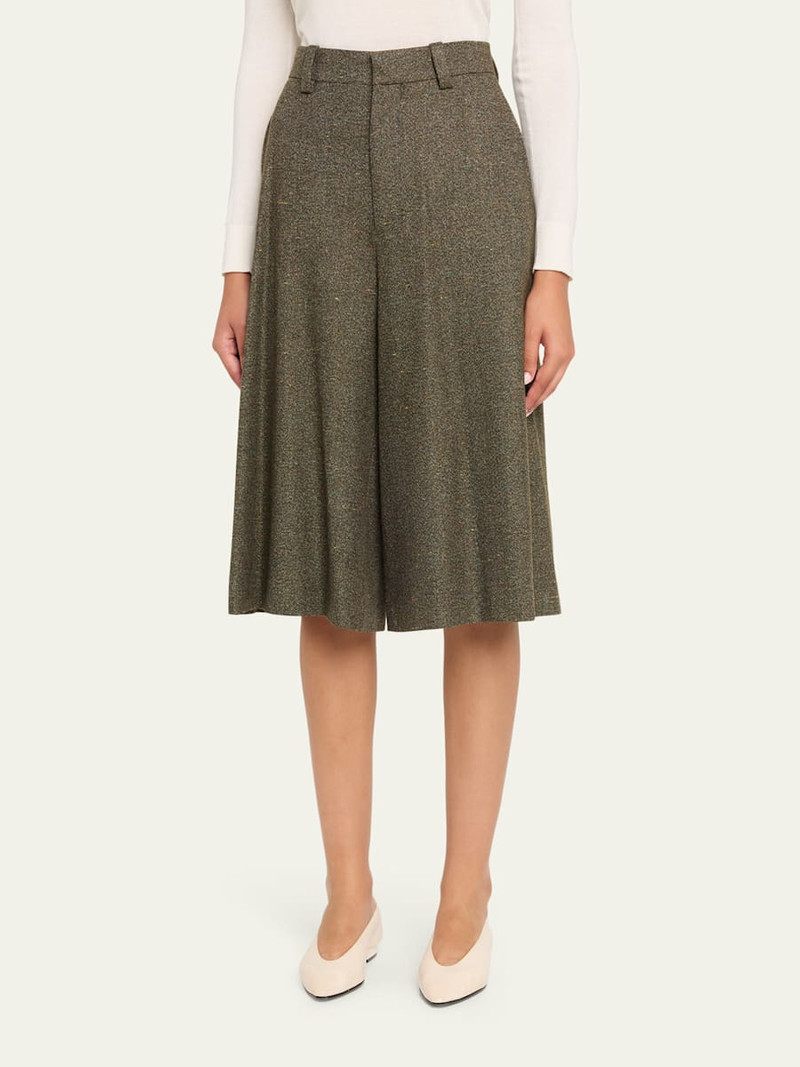 Loro Piana Drake Cashmere-Wool Wide-Leg Bermuda Trousers outlook