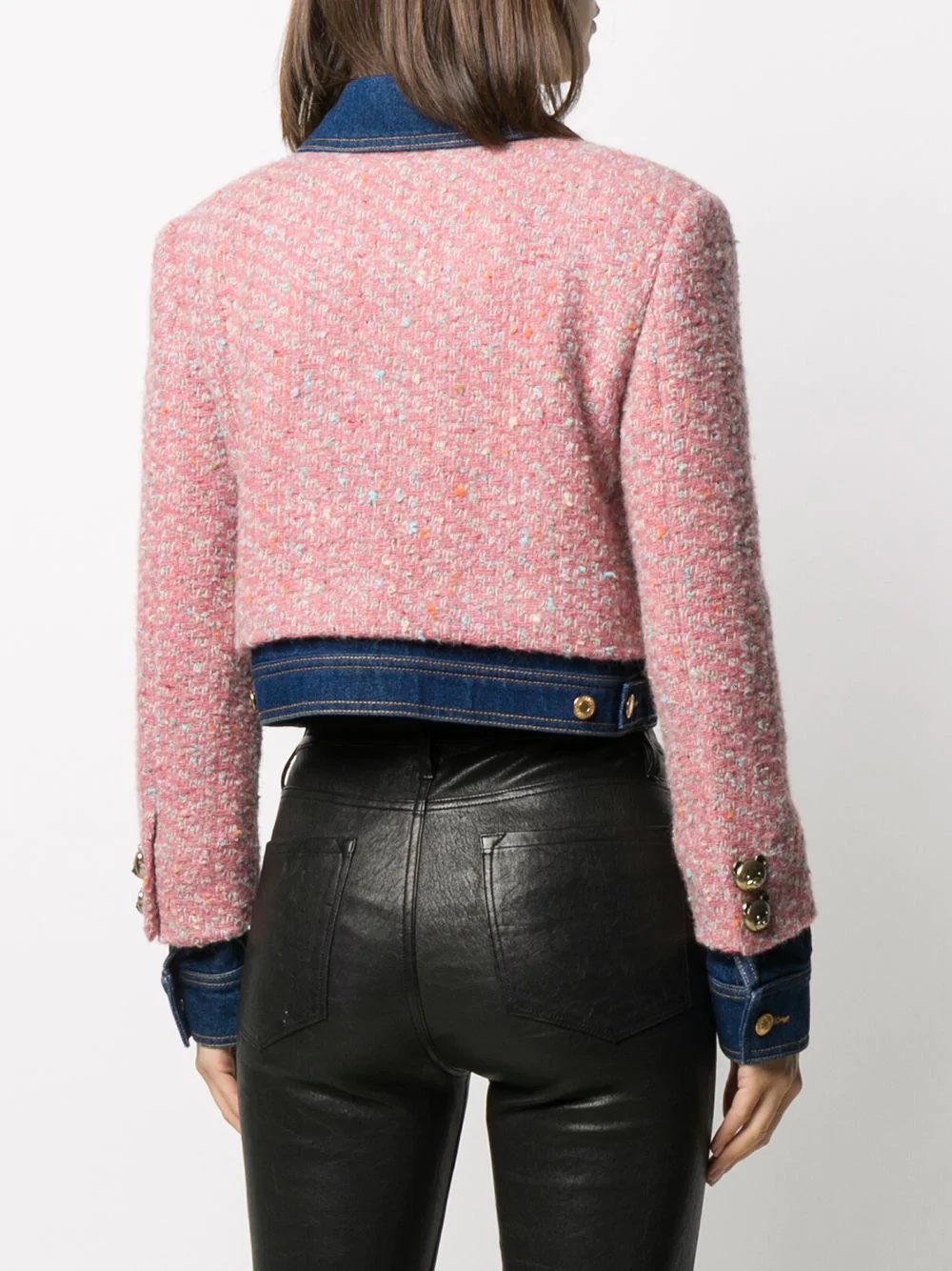 tweed-overlay denim jacket - 4