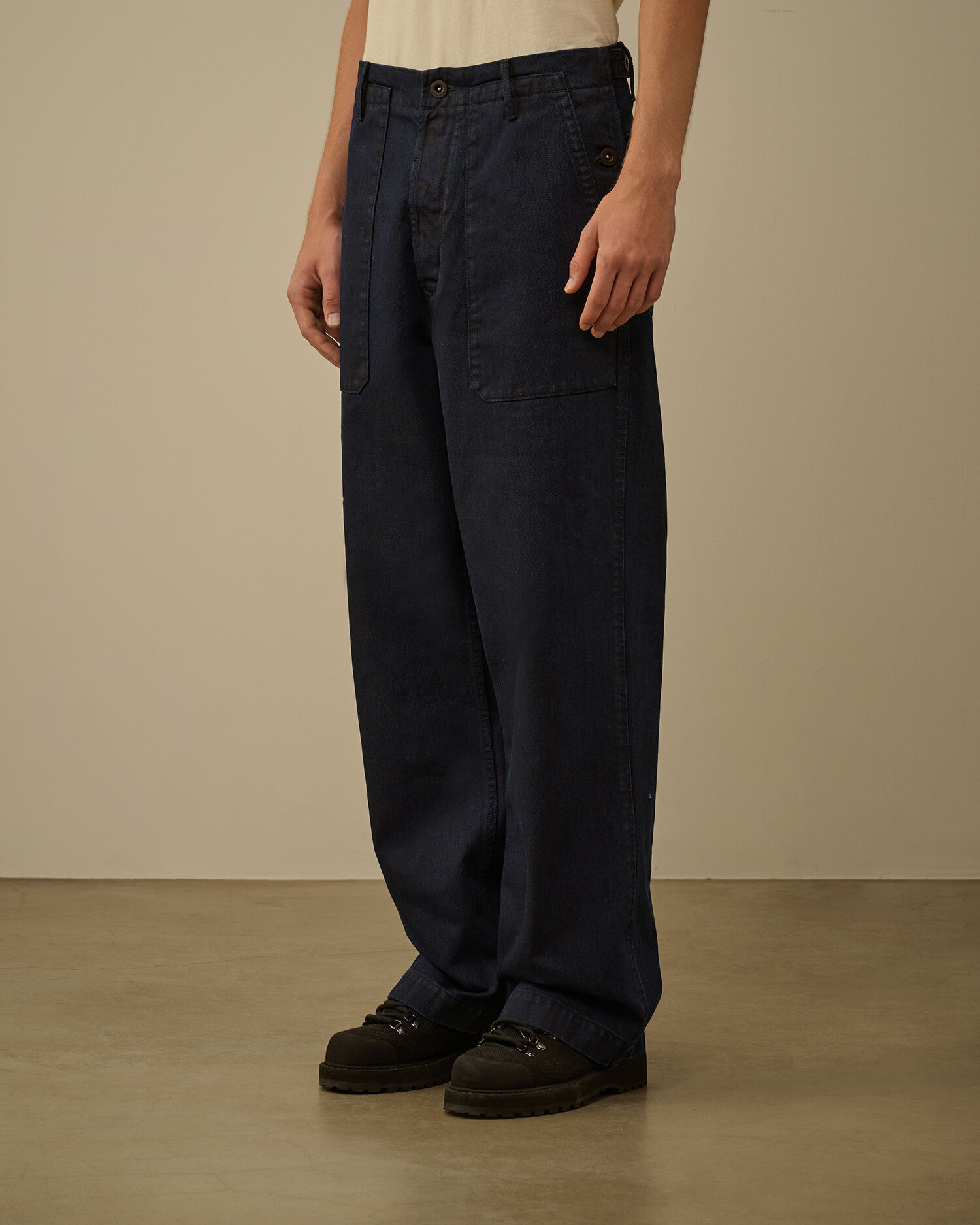 3/4 Plated Denim Loose Pants - 3